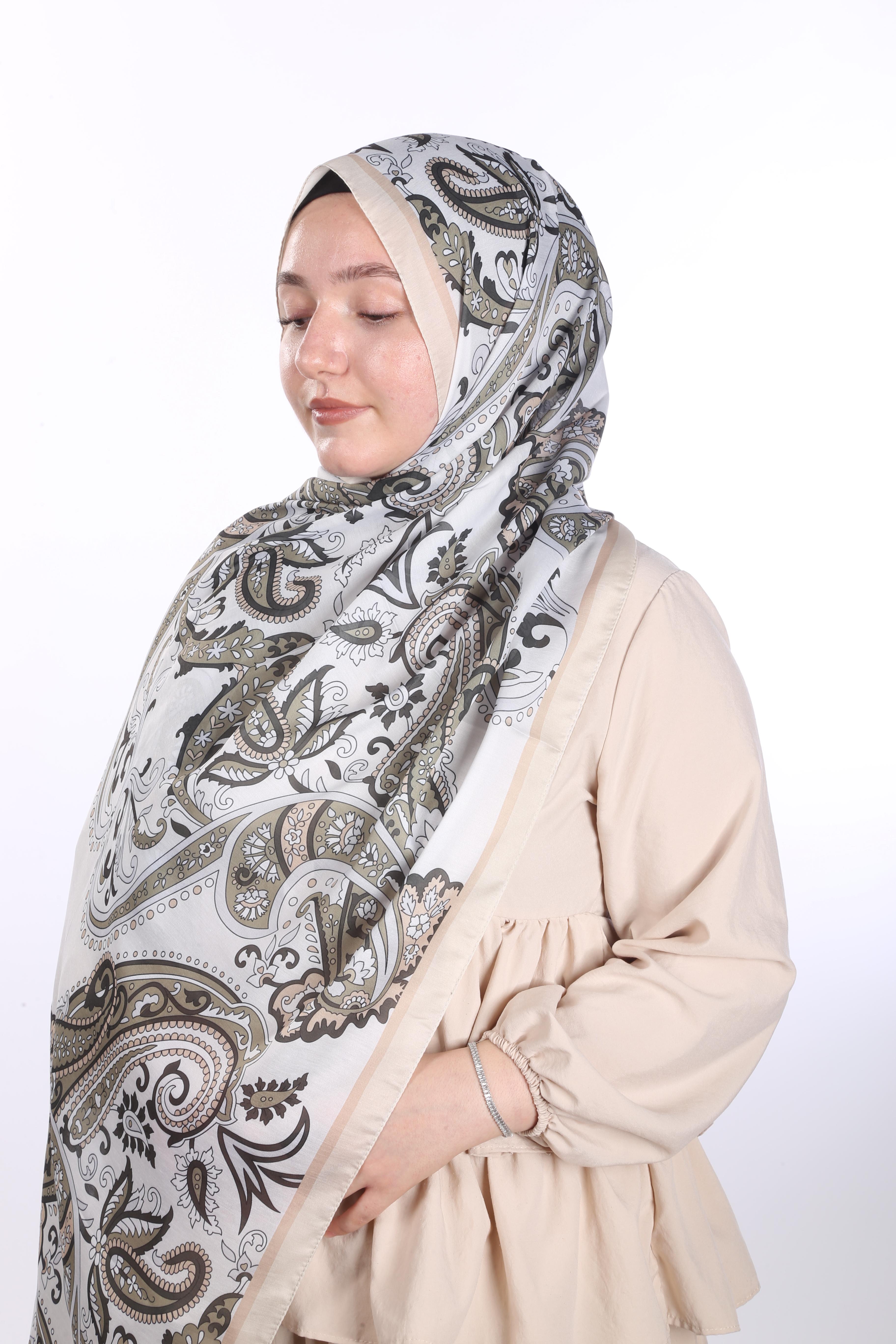 Leaves Harmony Desen Soft Şal - Haki Bej
