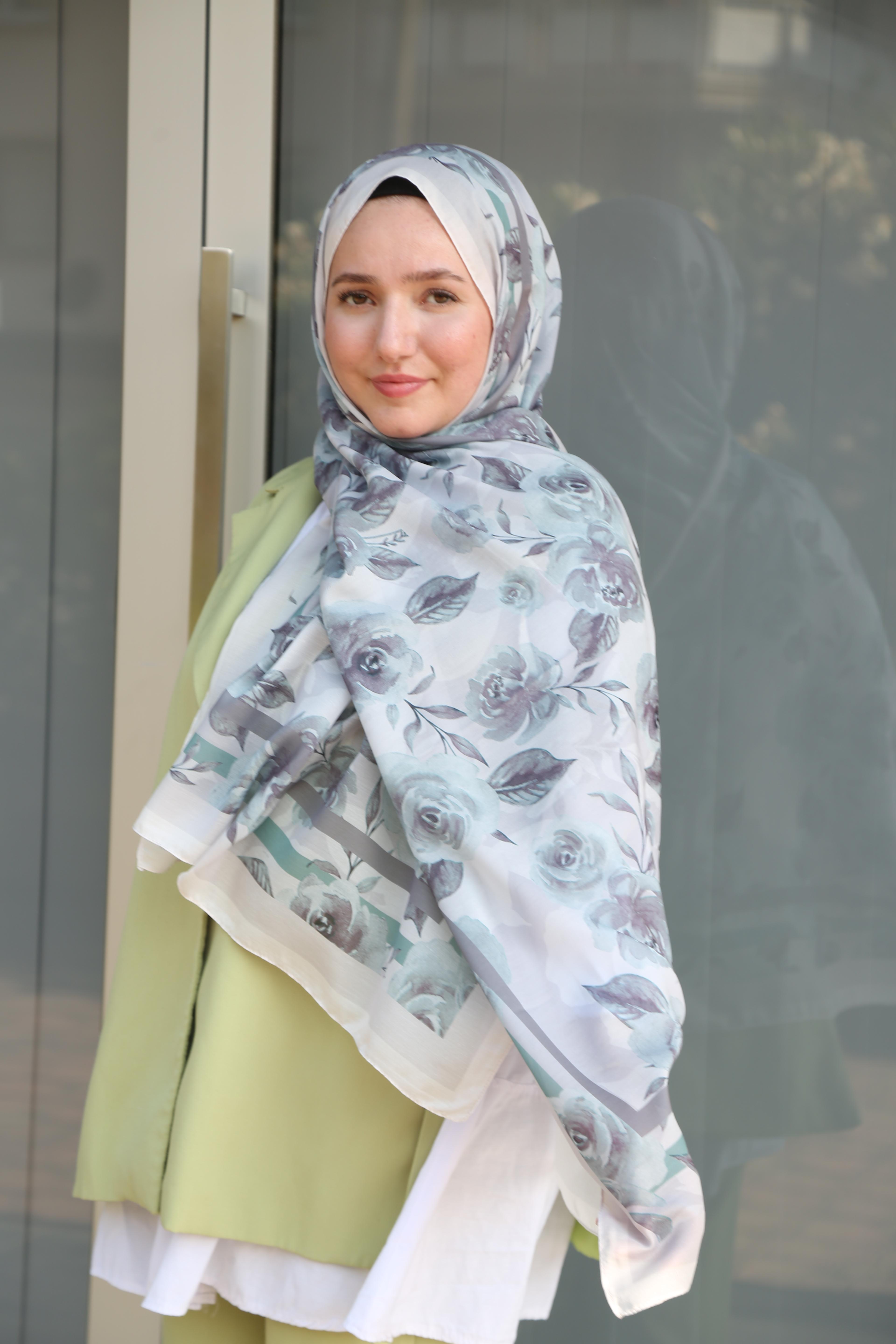 Asmin Desen Soft Şal - Yeşil Bej