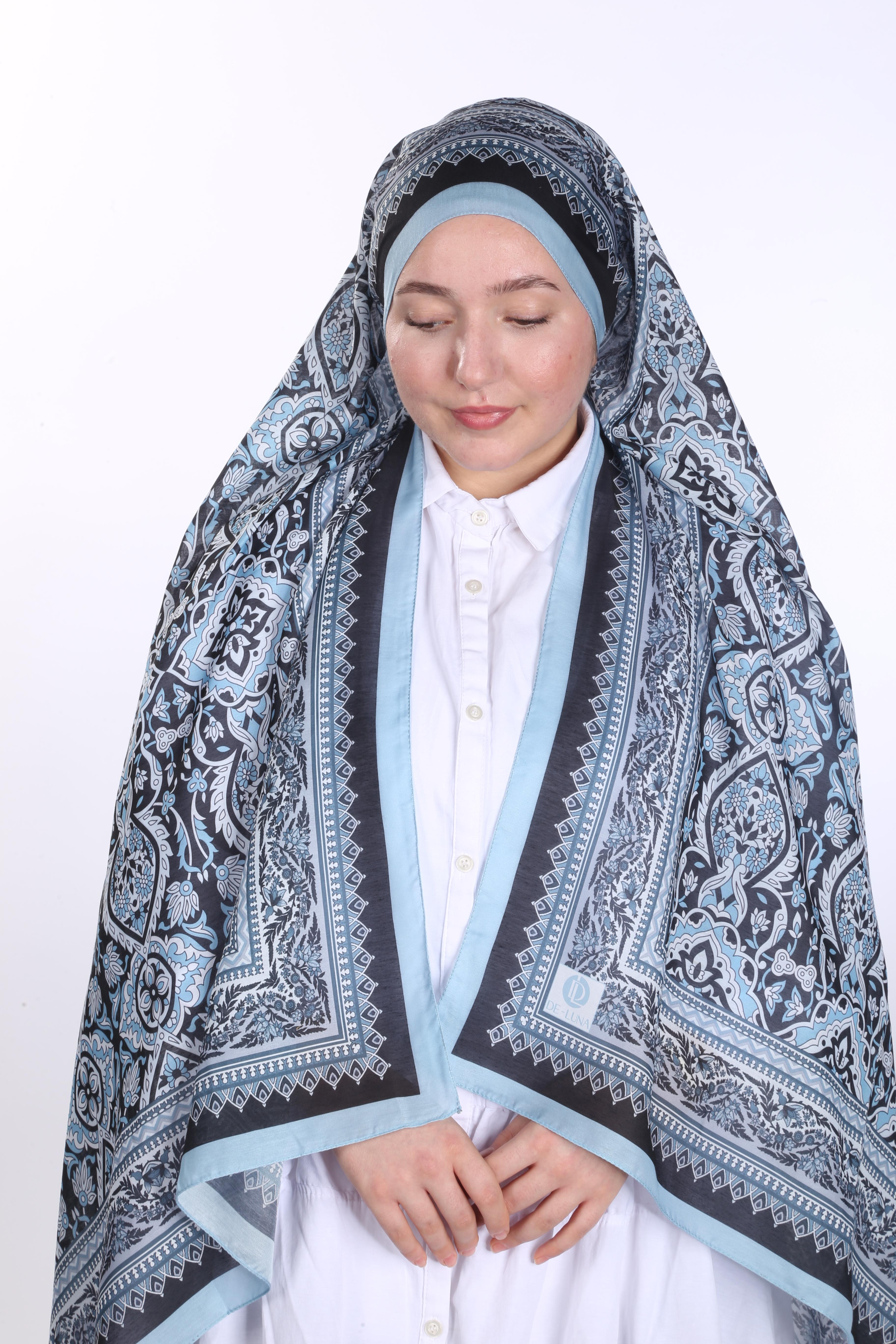 Leyal Desen Soft Şal - Siyah Buz Mavi