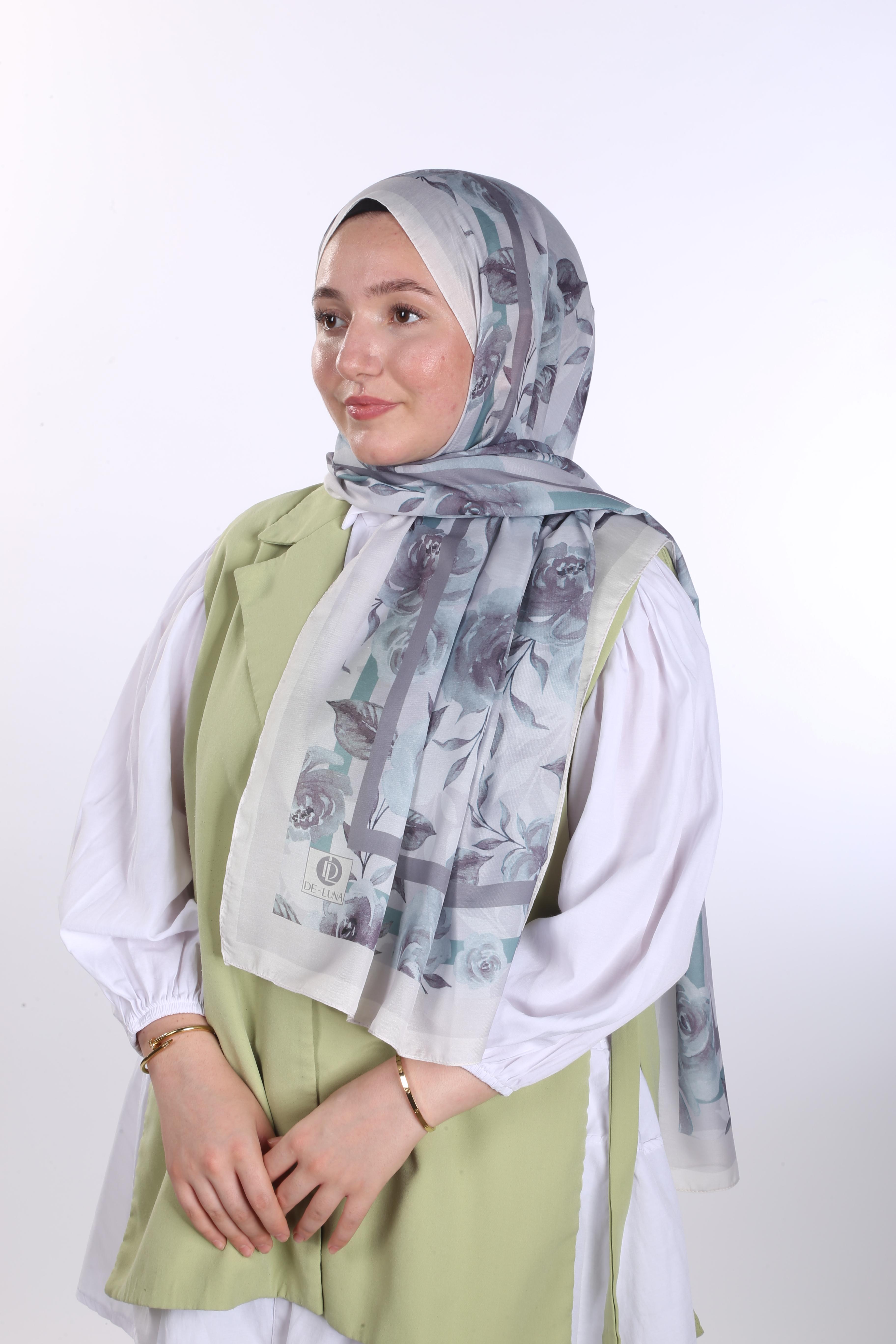 Asmin Desen Soft Şal - Yeşil Bej