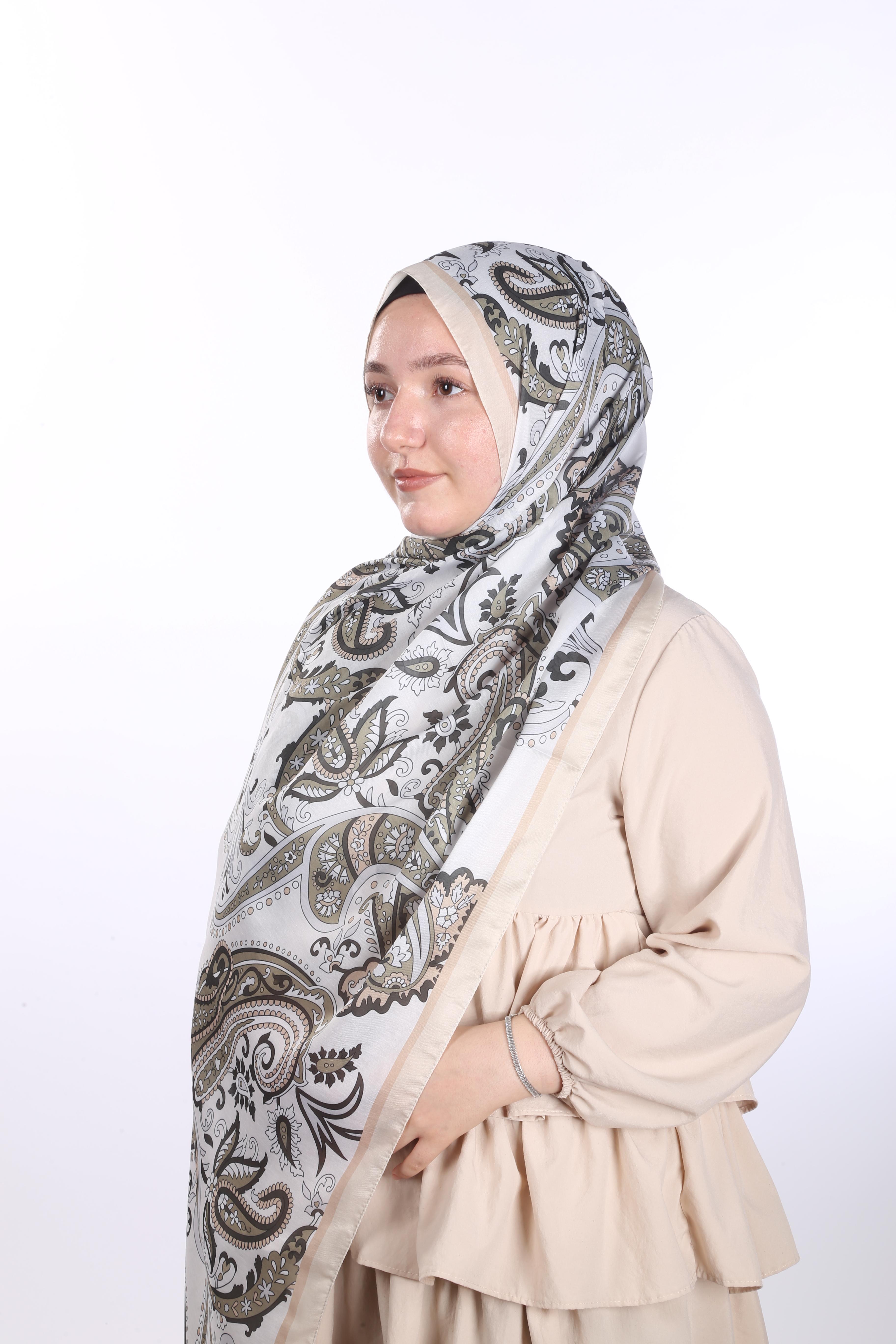 Leaves Harmony Desen Soft Şal - Haki Bej
