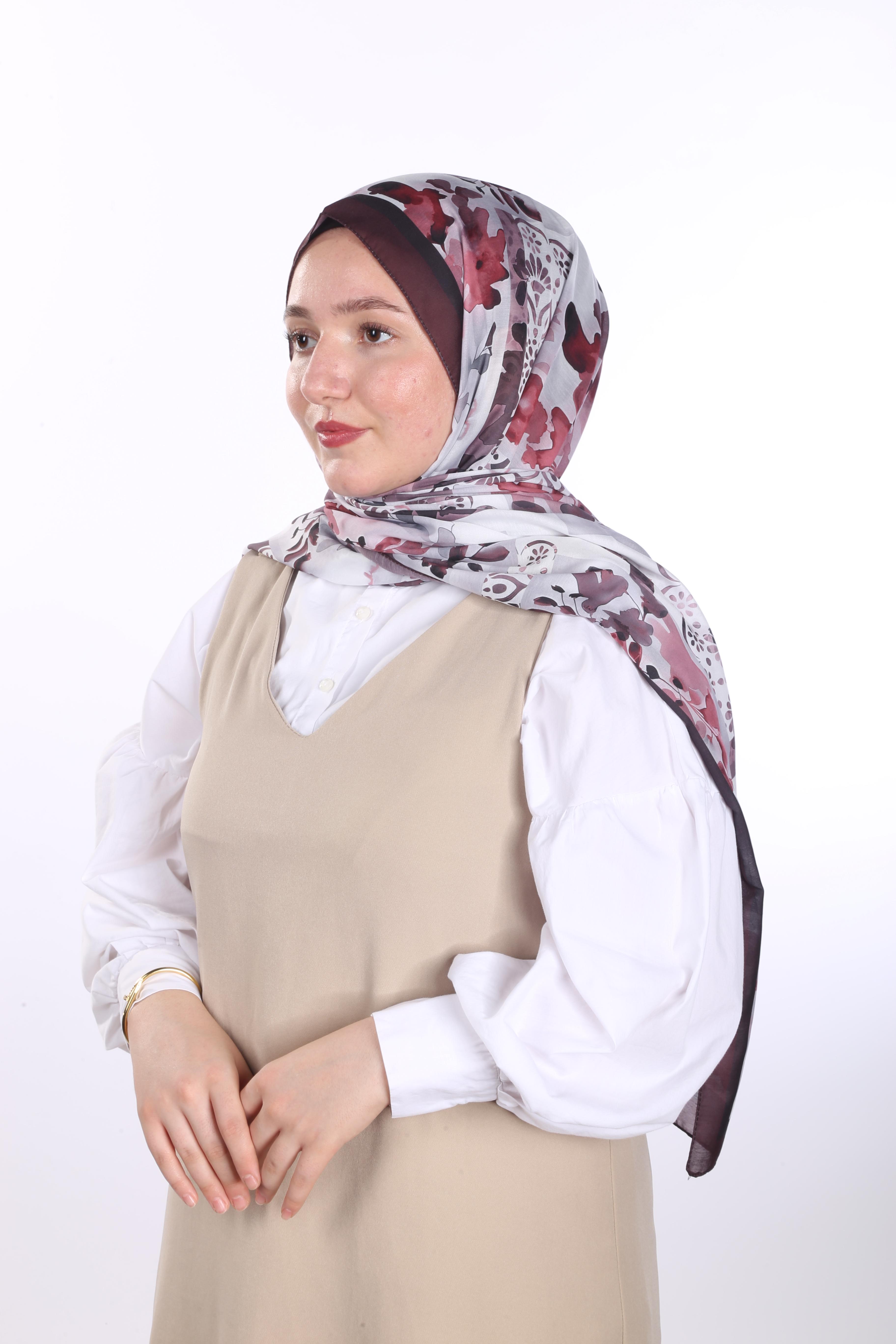 Floral Desen Soft Şal - Bordo