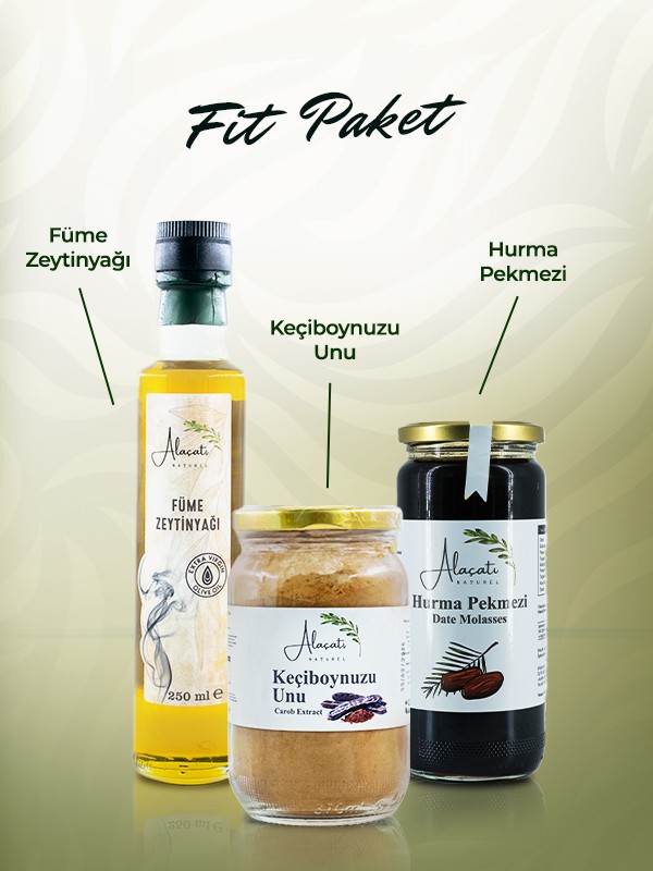 Fit Paket : Füme Zeytinyağı, Keçiboynuzu Unu, Hurma Pekmezi