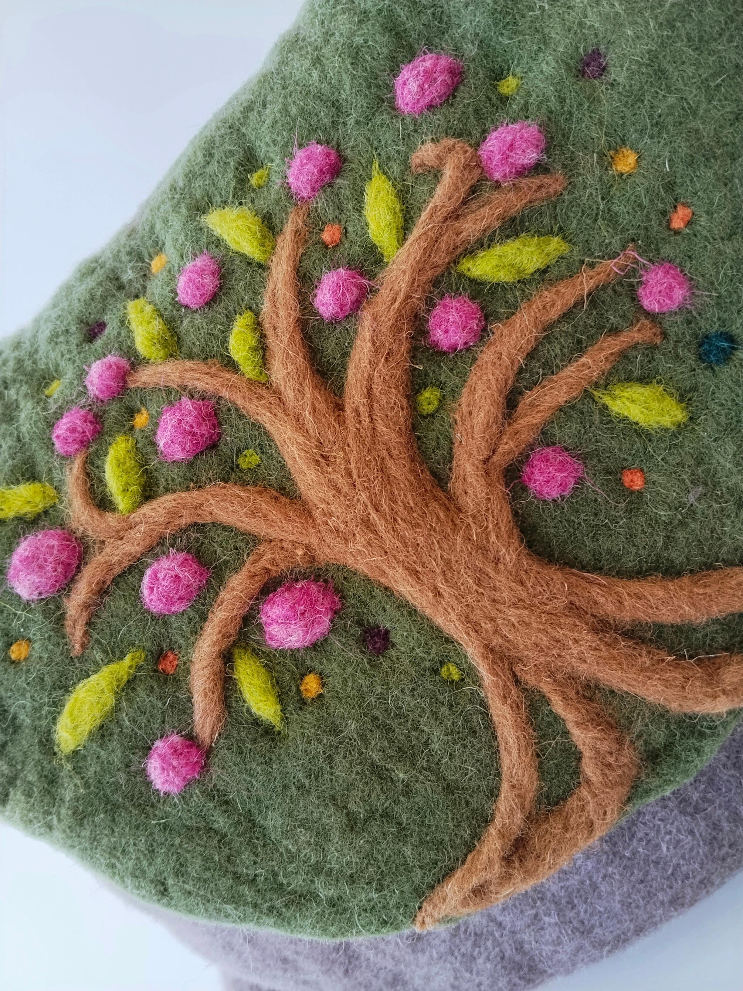 Yaşam Ağacı Desenli Ham Keçe Çanta