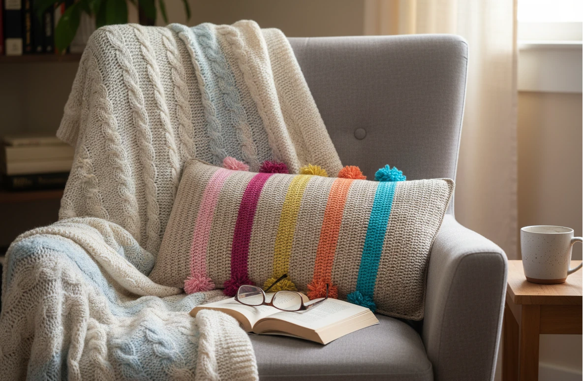 Ponponlu Uzun Kırlent