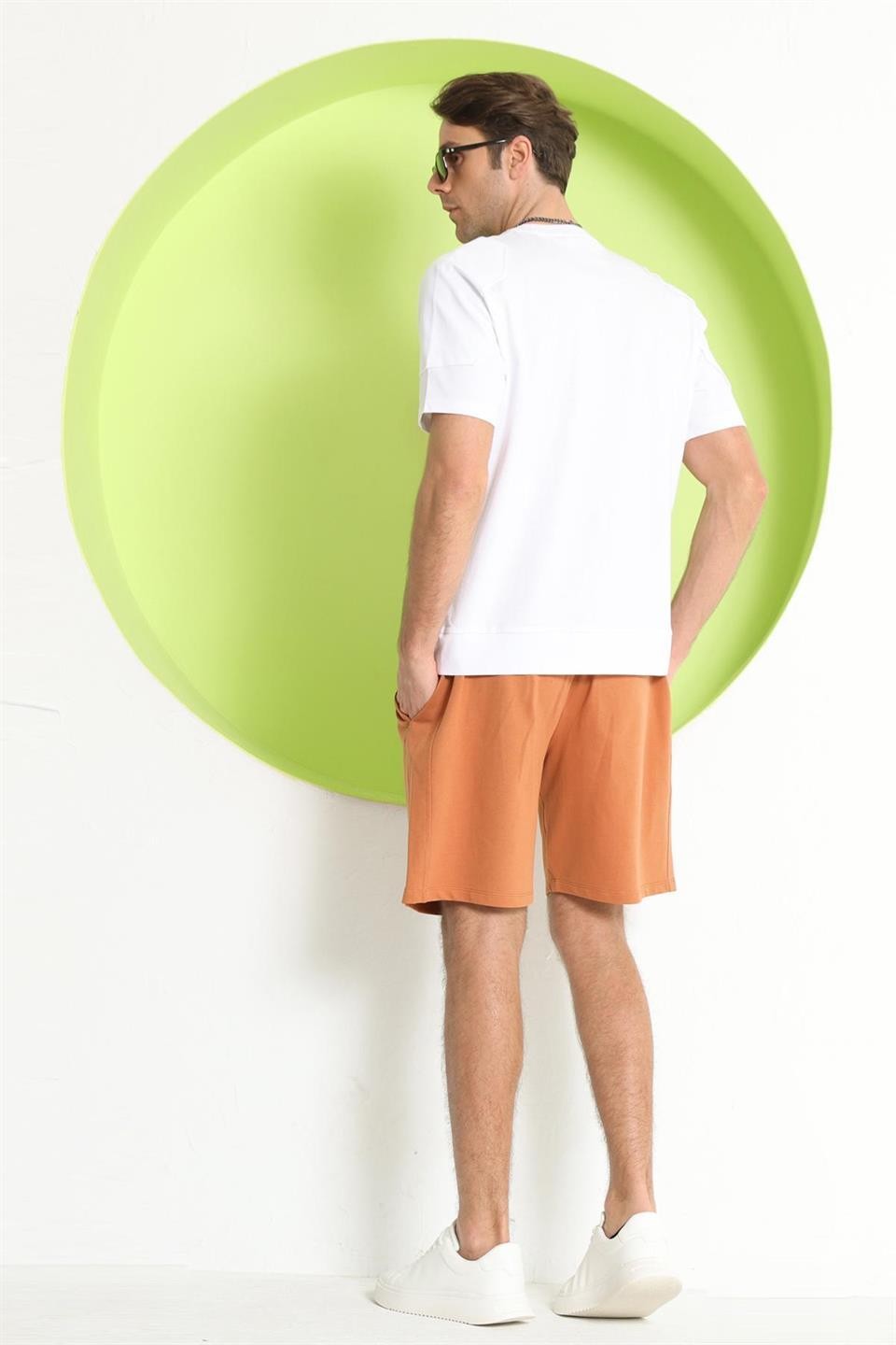 Erkek T-shirt/Şort Takım  Taba-Beyaz
