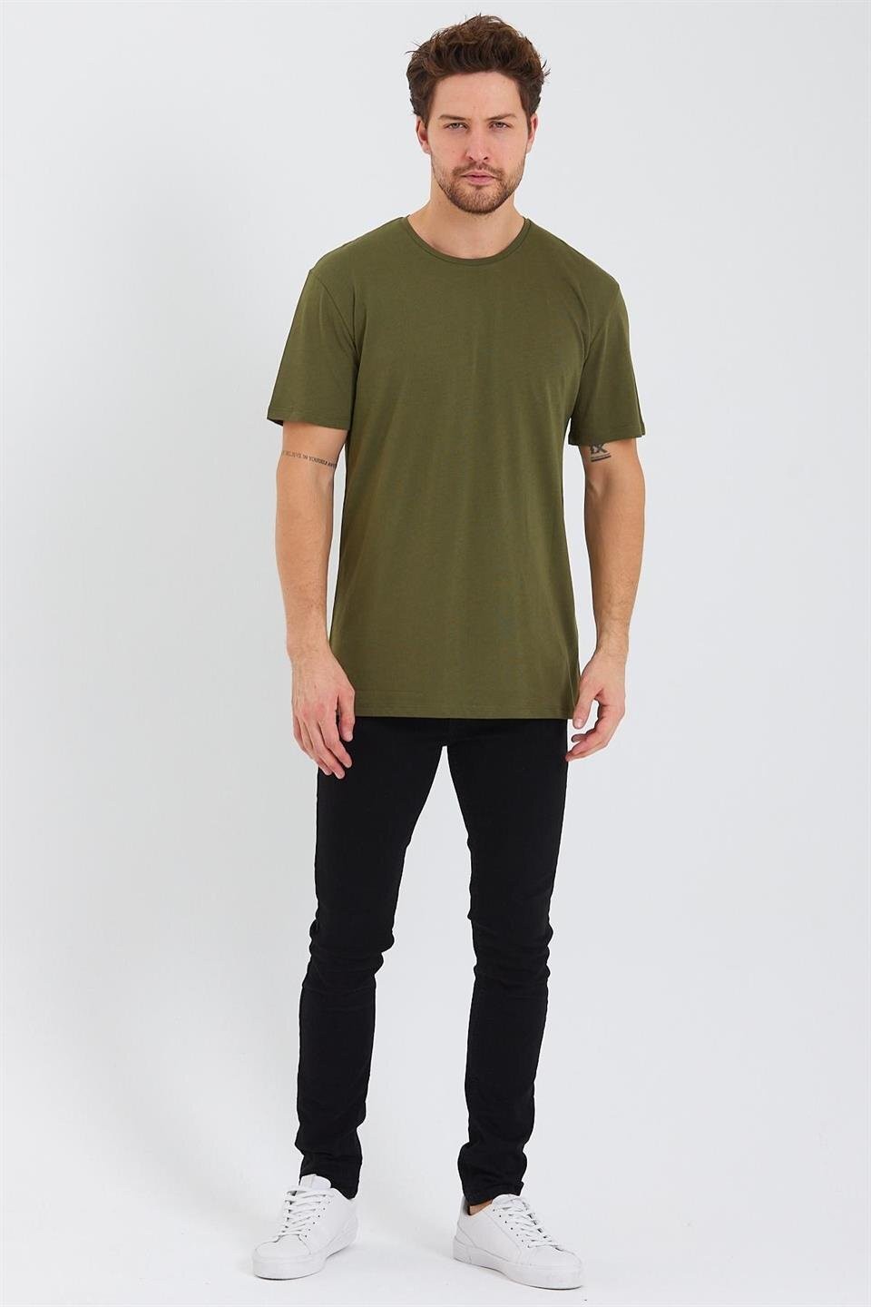 Erkek Pamuk Modal Oversize T-shirt Haki