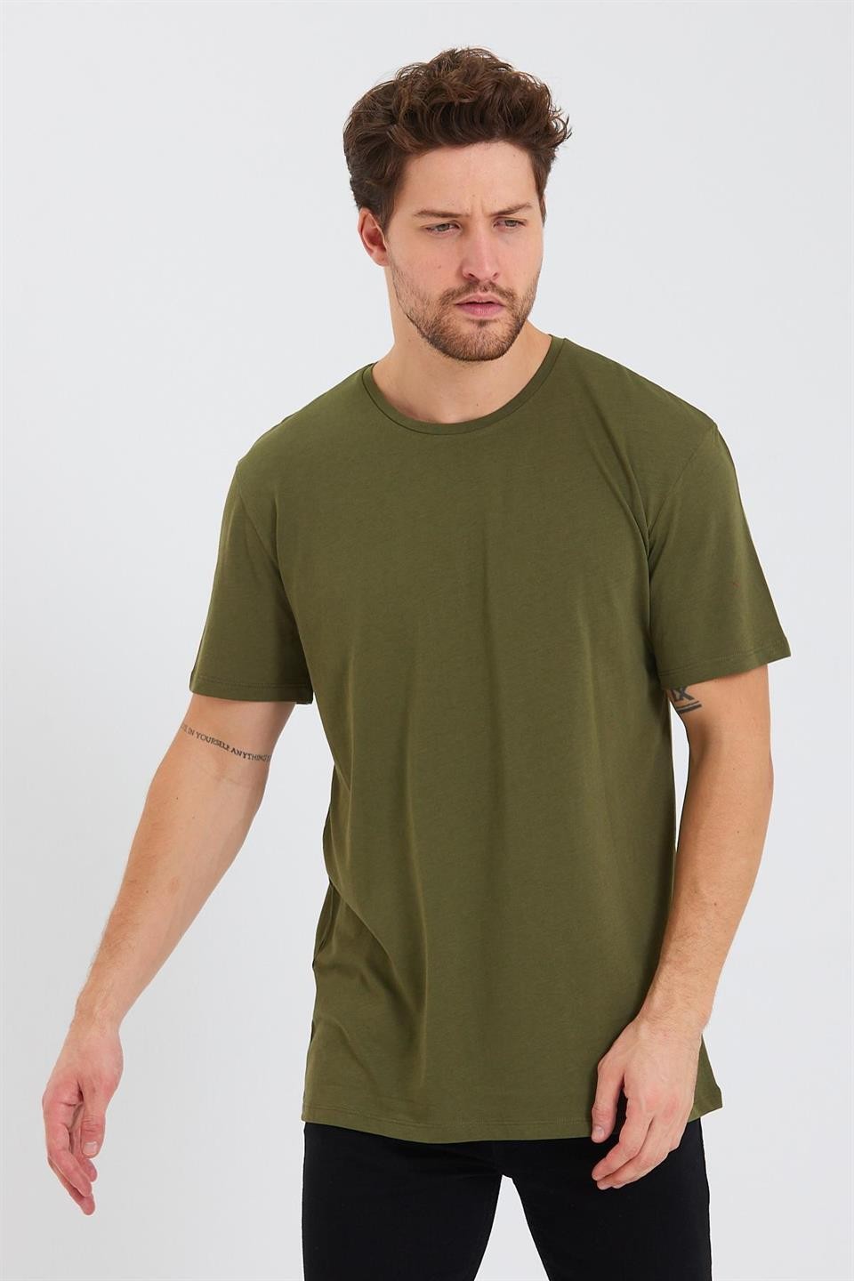 Erkek Pamuk Modal Oversize T-shirt Haki