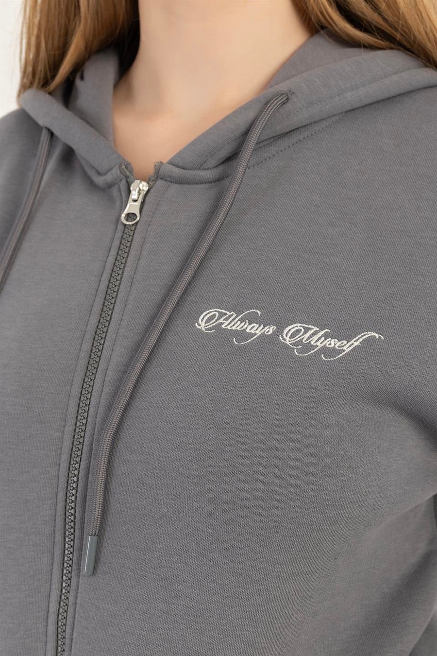 Kadın Fermuarlı Regular Fit Sweatshirt Füme Renksiz Kadın Fermuarlı Regular Fit Sweatshirt Füme Renksiz