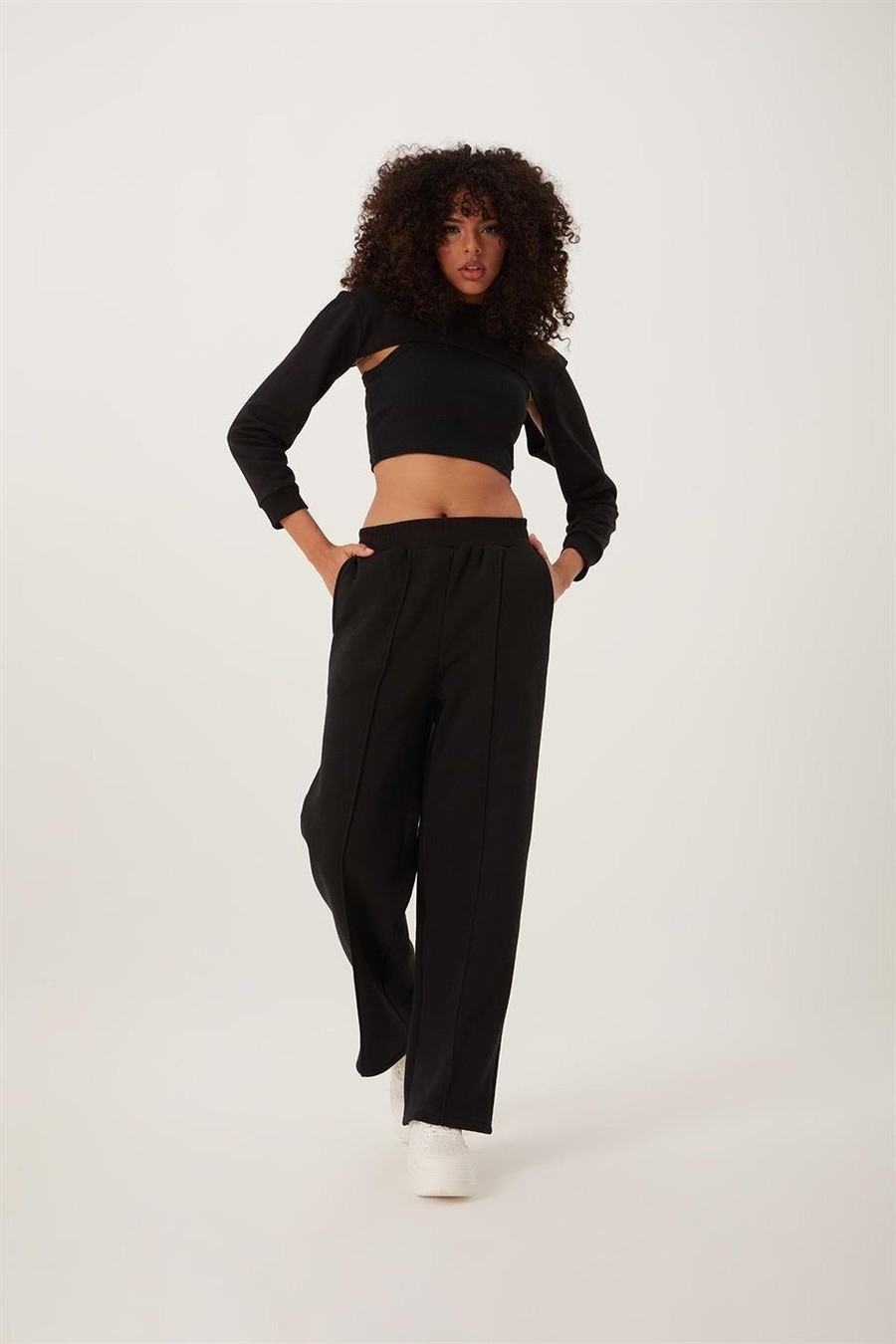Kadın Oversize Crop  Siyah Renksiz