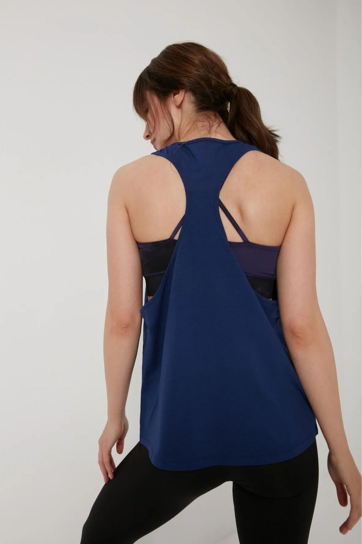 Kadın Oversize Sırt Detaylı Sporcu Atlet İndigo
