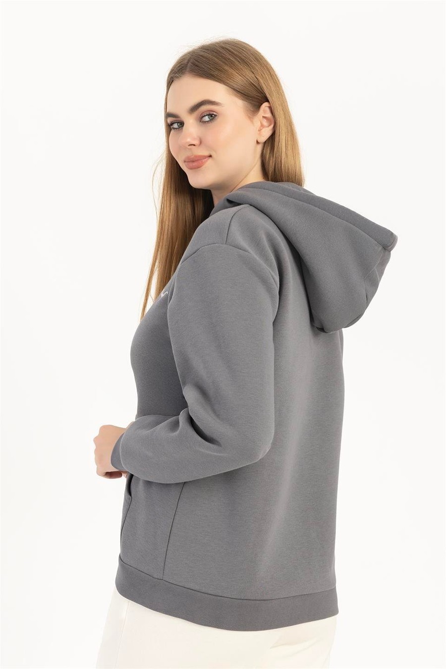 Kadın Fermuarlı Regular Fit Sweatshirt Füme Renksiz Kadın Fermuarlı Regular Fit Sweatshirt Füme Renksiz
