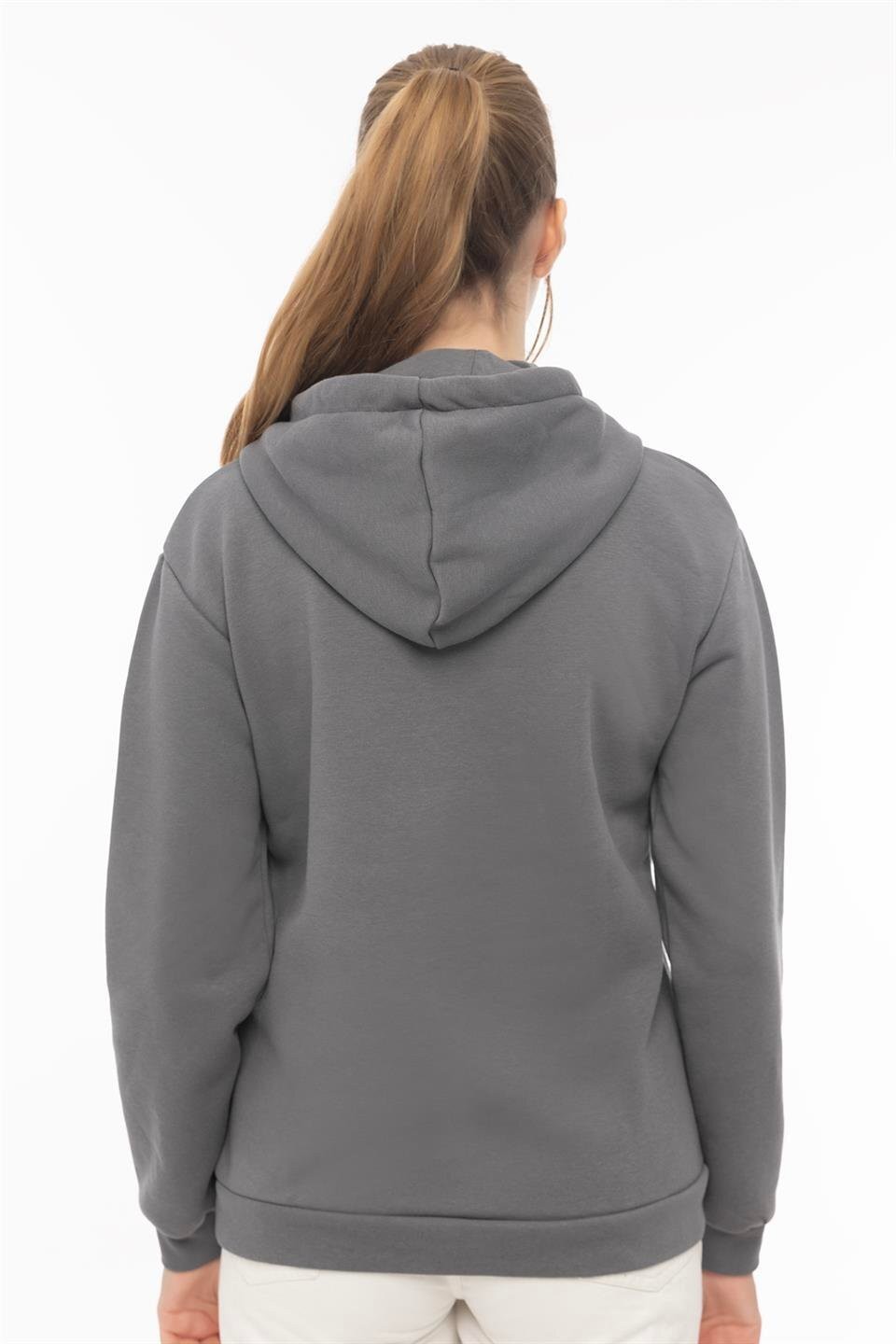 Kadin Coffe Nakışlı Kapüşonlu Sweatshirt Füme