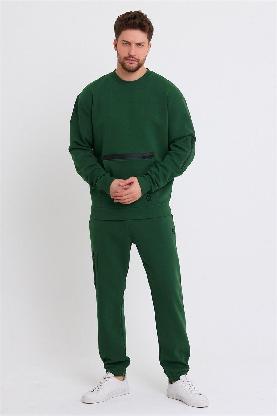 Erkek Fermuar Detaylı Sweatshirt Yeşil Renksiz Erkek Fermuar Detaylı Sweatshirt Yeşil Renksiz
