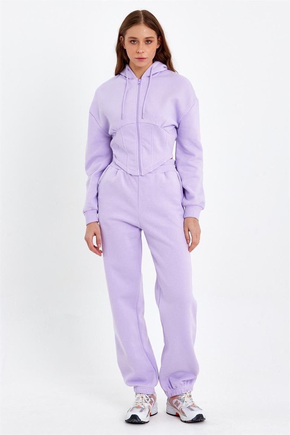 Kadın Korse Detaylı Sweatshirt  Lila