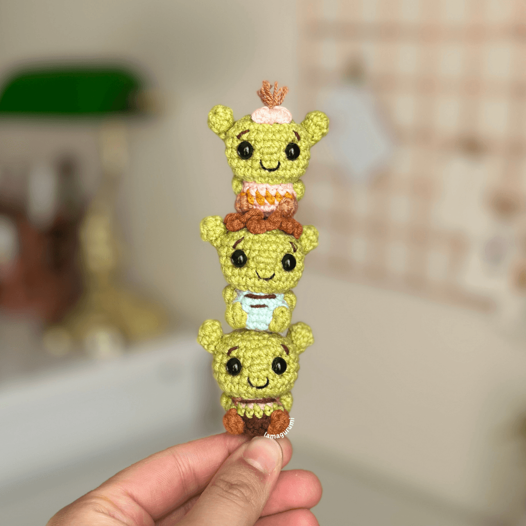 Low-Sew 3in1 Bundle PDF Amigurumi English Crochet Pattern Green Ogre Family