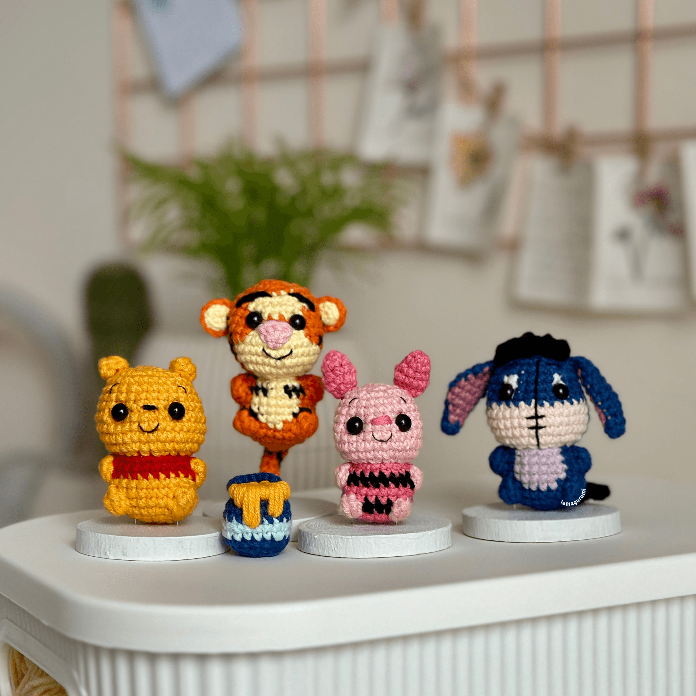 4in1 Low-Sew Bundle PDF Amigurumi Crochet Pattern for Bear & Honeypot, Pig, Tiger and Donkey