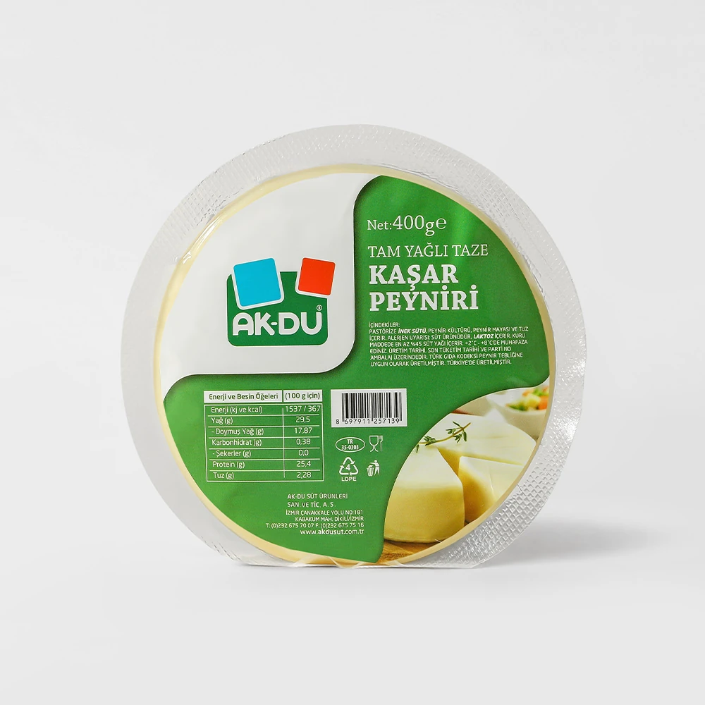 %100 İnek Sütünden Tam Yağlı Taze Kaşar Peyniri 400 g