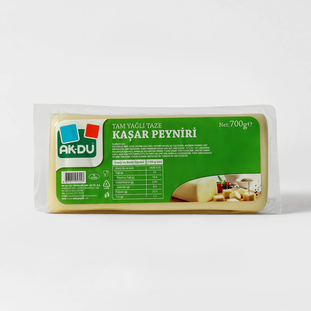 %100 İnek Sütünden Tam Yağlı Taze Kaşar Peyniri 700 g