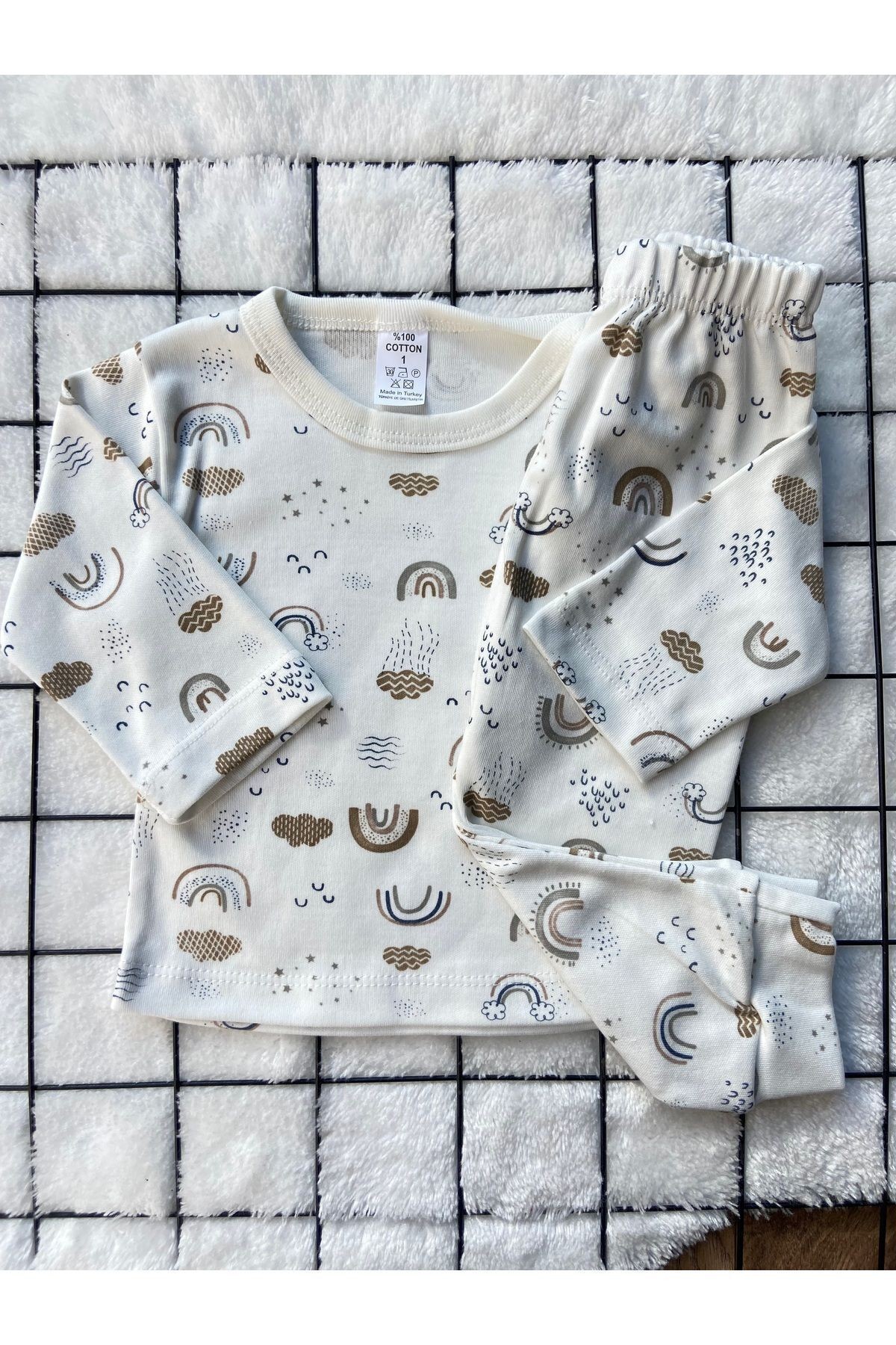 %100 PAMUKLU Yandan Çıtçıtlı Uzun Kollu Bebek Pijama Takımı - 1