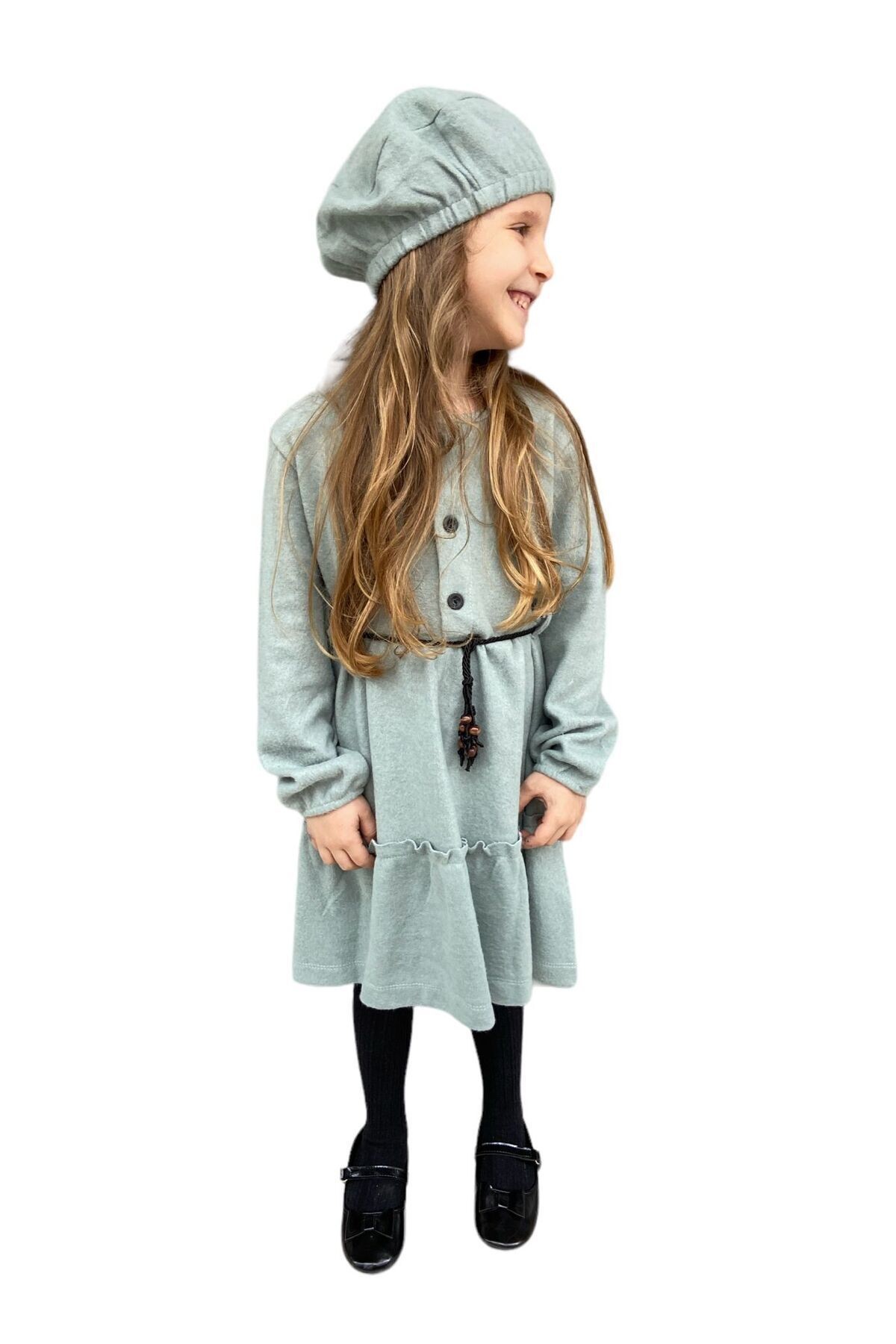 Çocuk Şapkalı Elbise - mint yeşili