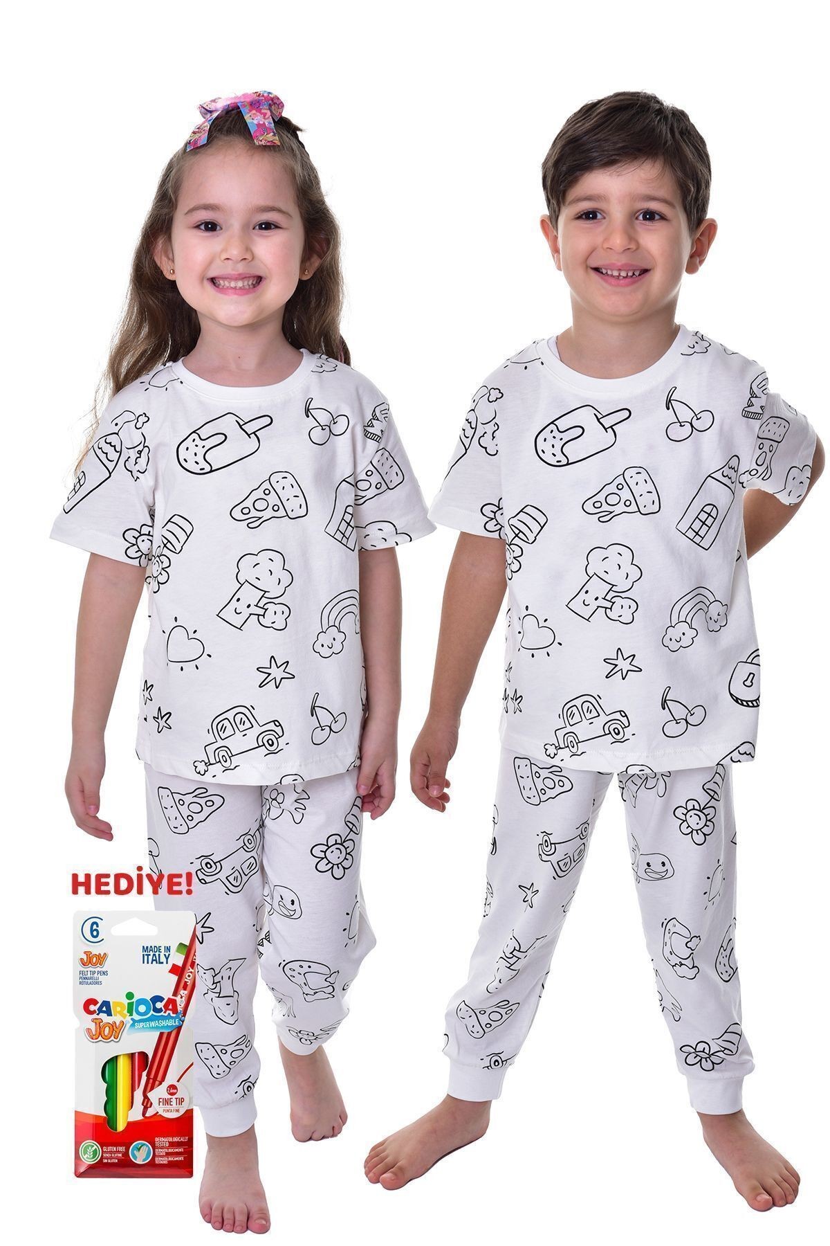 Unisex Boya Kalemi Hediyeli Boyanabilir Pijama Takımı ( Her Yıkama da Yeni Bir Başlangıç )