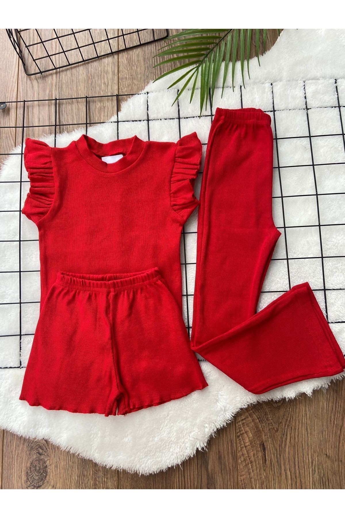 T-shirt Şort Pantolon Çok Amaçlı Yazlık Çocuk 3'lü Set