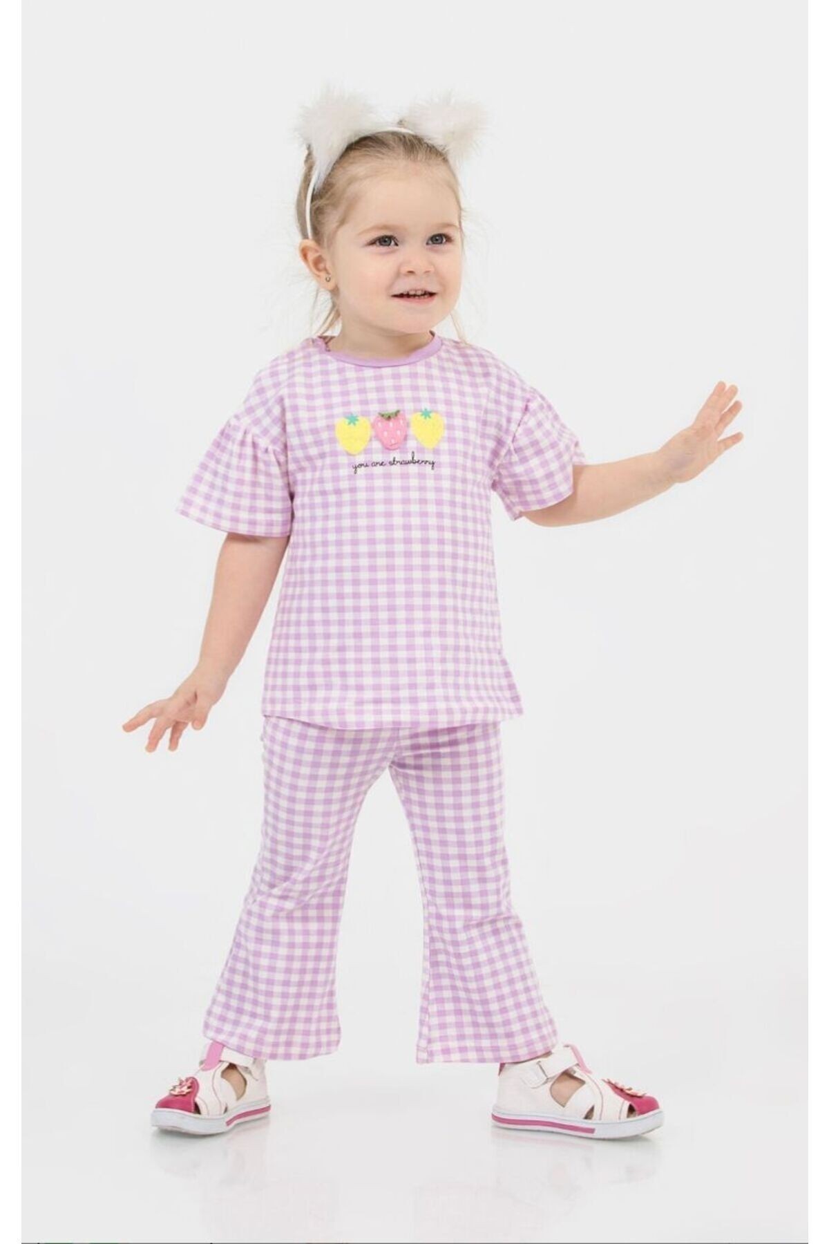 Kız Bebek Ekoseli İkili Takım %100 COTTON