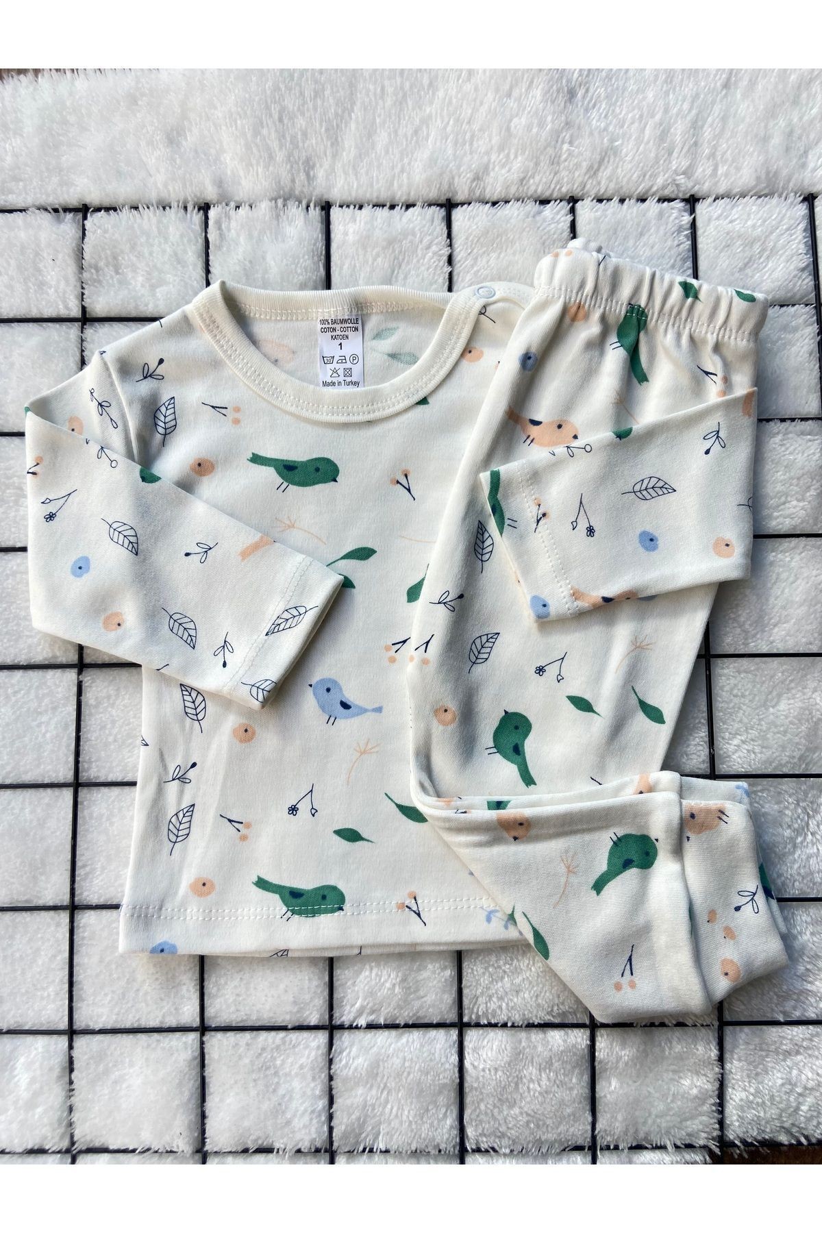 %100 PAMUKLU Yandan Çıtçıtlı Uzun Kollu Bebek Pijama Takımı - 4