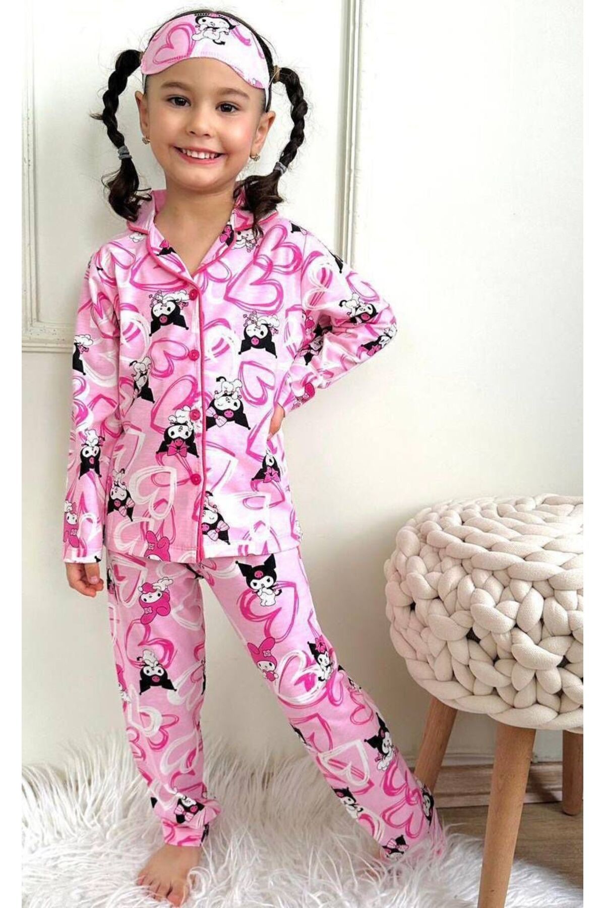 Kuromi Kız Çocuk Göz Bandanalı Pijama Takımı