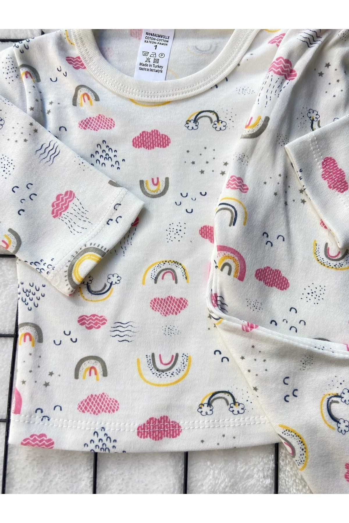 %100 PAMUKLU Yandan Çıtçıtlı Uzun Kollu Bebek Pijama Takımı