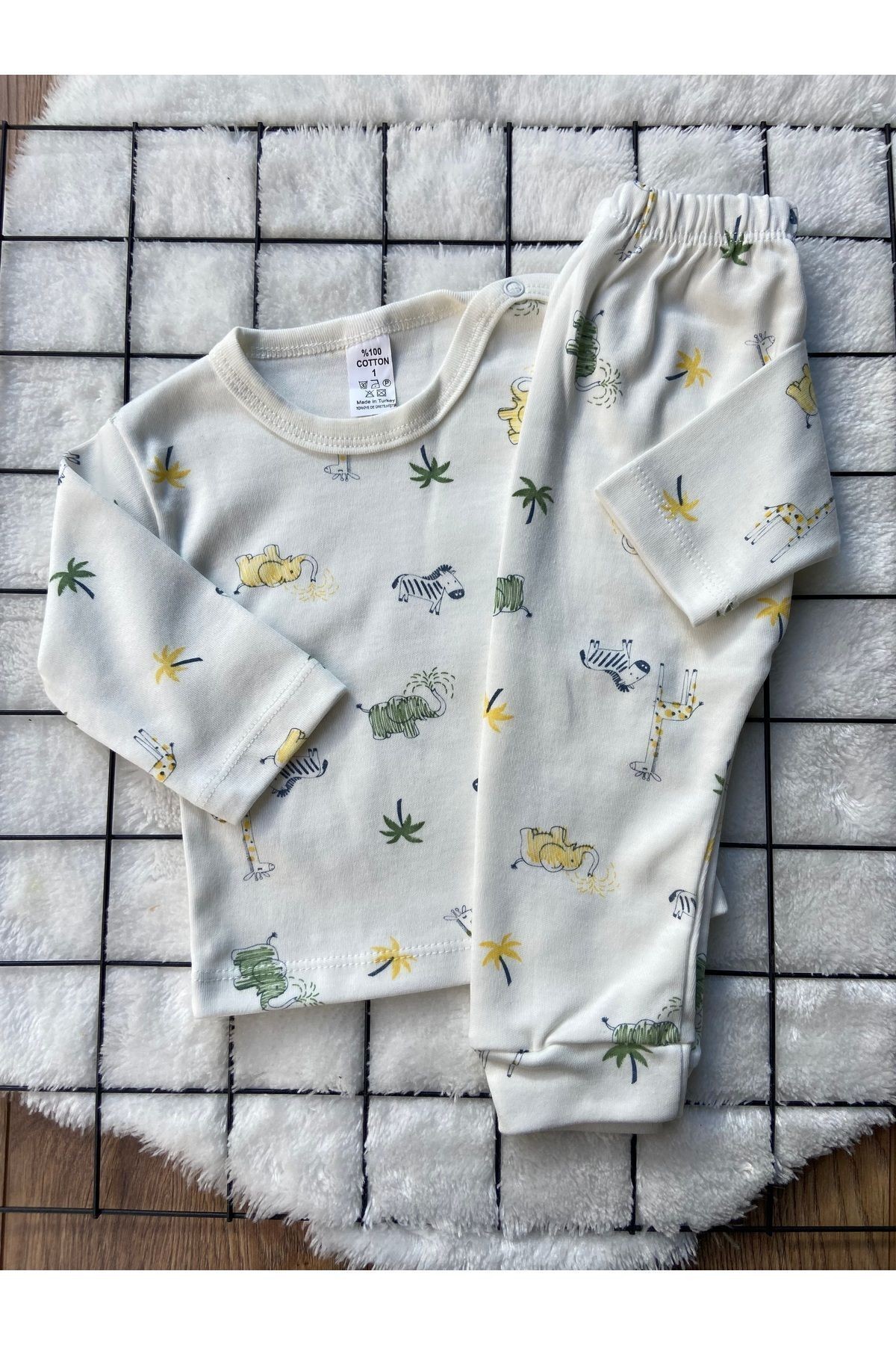 %100 PAMUKLU Yandan Çıtçıtlı Uzun Kollu Bebek Pijama Takımı - 6