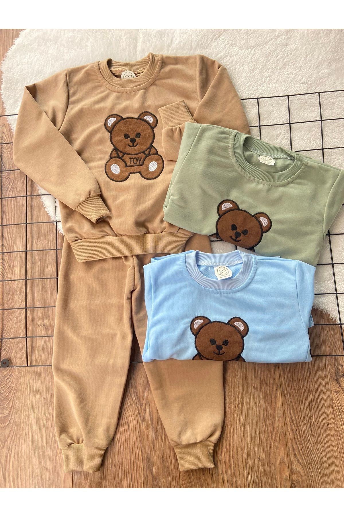 Bebek&Çocuk 2 İplik Şardonsuz Pijama Eşofman Takımı 3'Lü Set