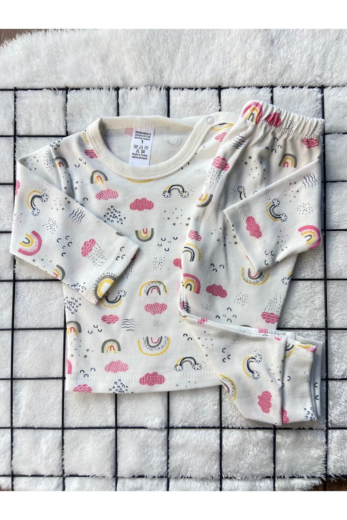 %100 PAMUKLU Yandan Çıtçıtlı Uzun Kollu Bebek Pijama Takımı - 3