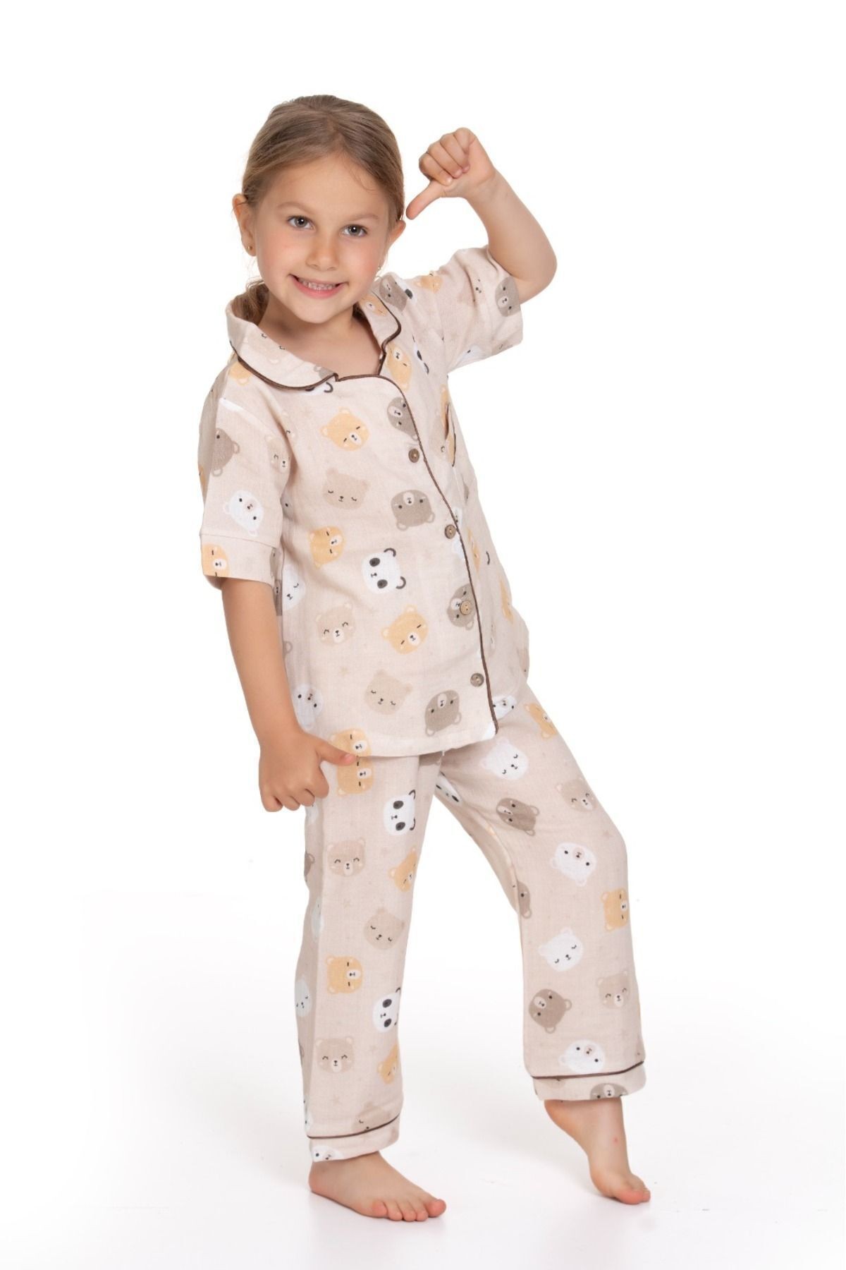 %100 Organik Çocuk Müslin Pijama Takımı - bej