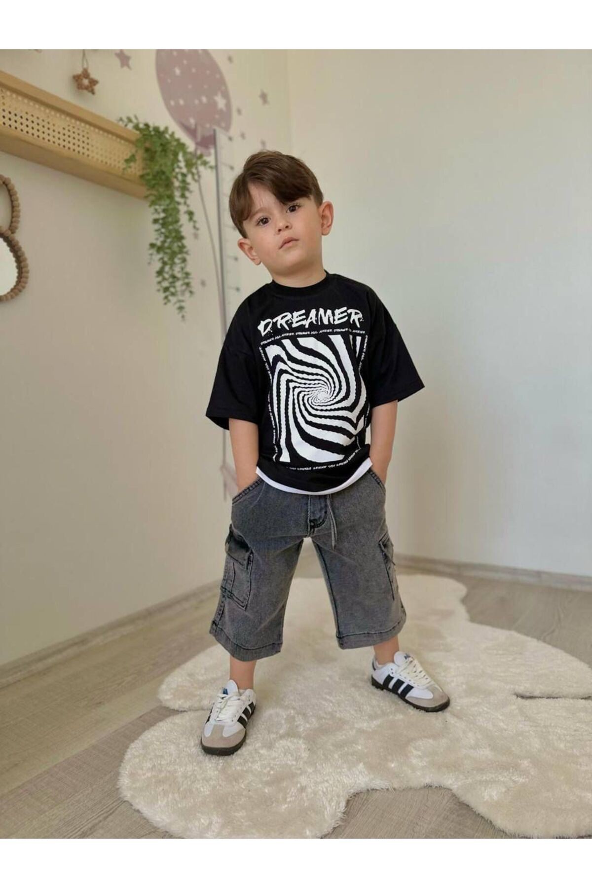 Kargo Cepli Erkek Çocuk Kot Tshirt Takım