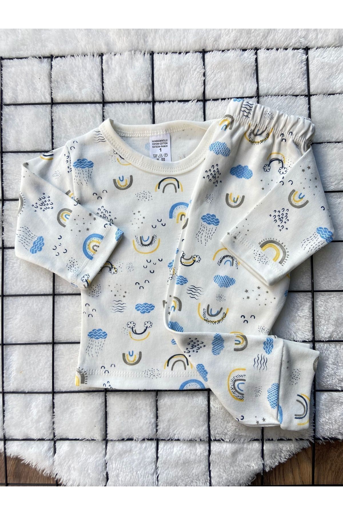 %100 PAMUKLU Yandan Çıtçıtlı Uzun Kollu Bebek Pijama Takımı - 2