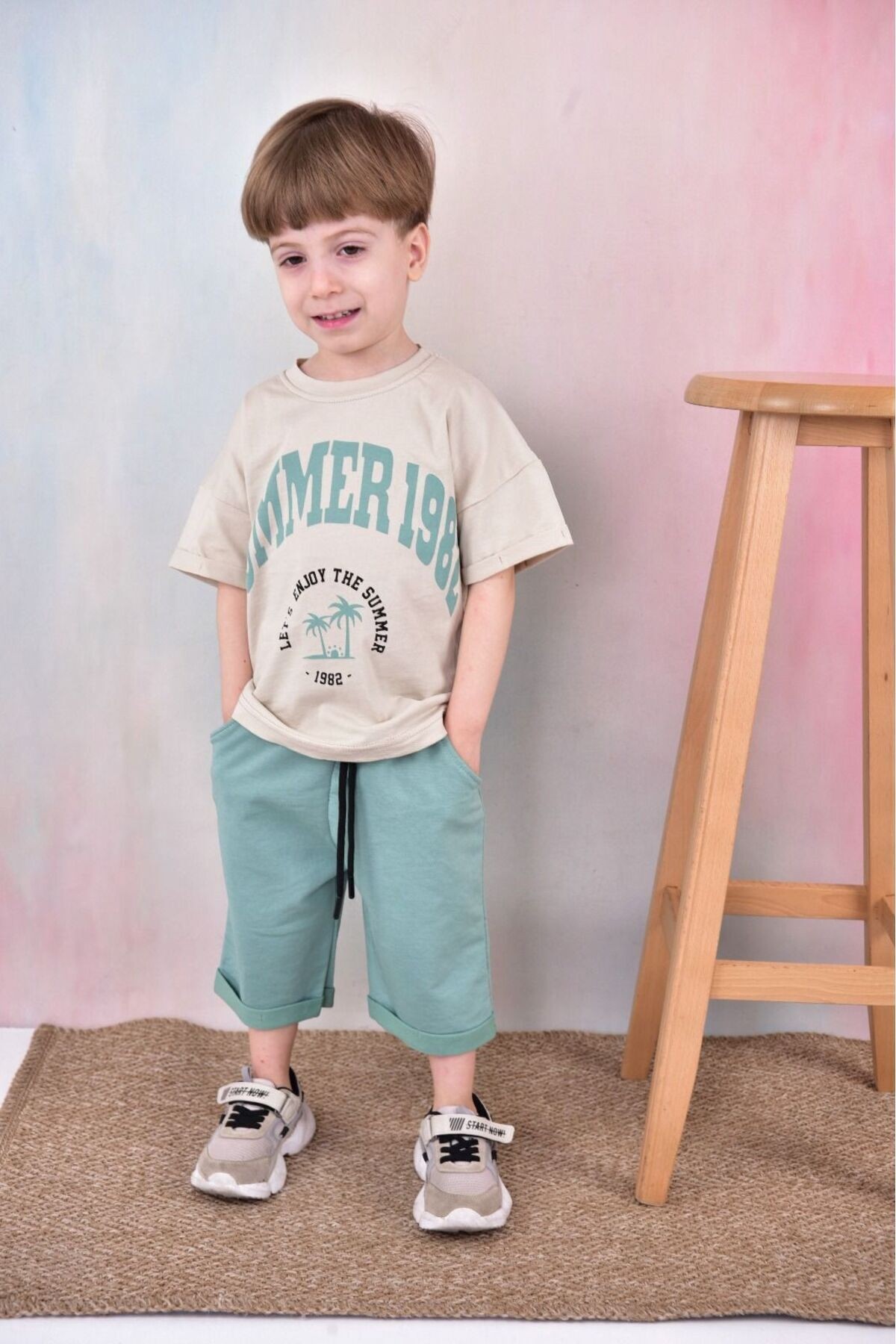 Erkek Çocuk Kapri Oversize T-shirt Takım %100Pamuk