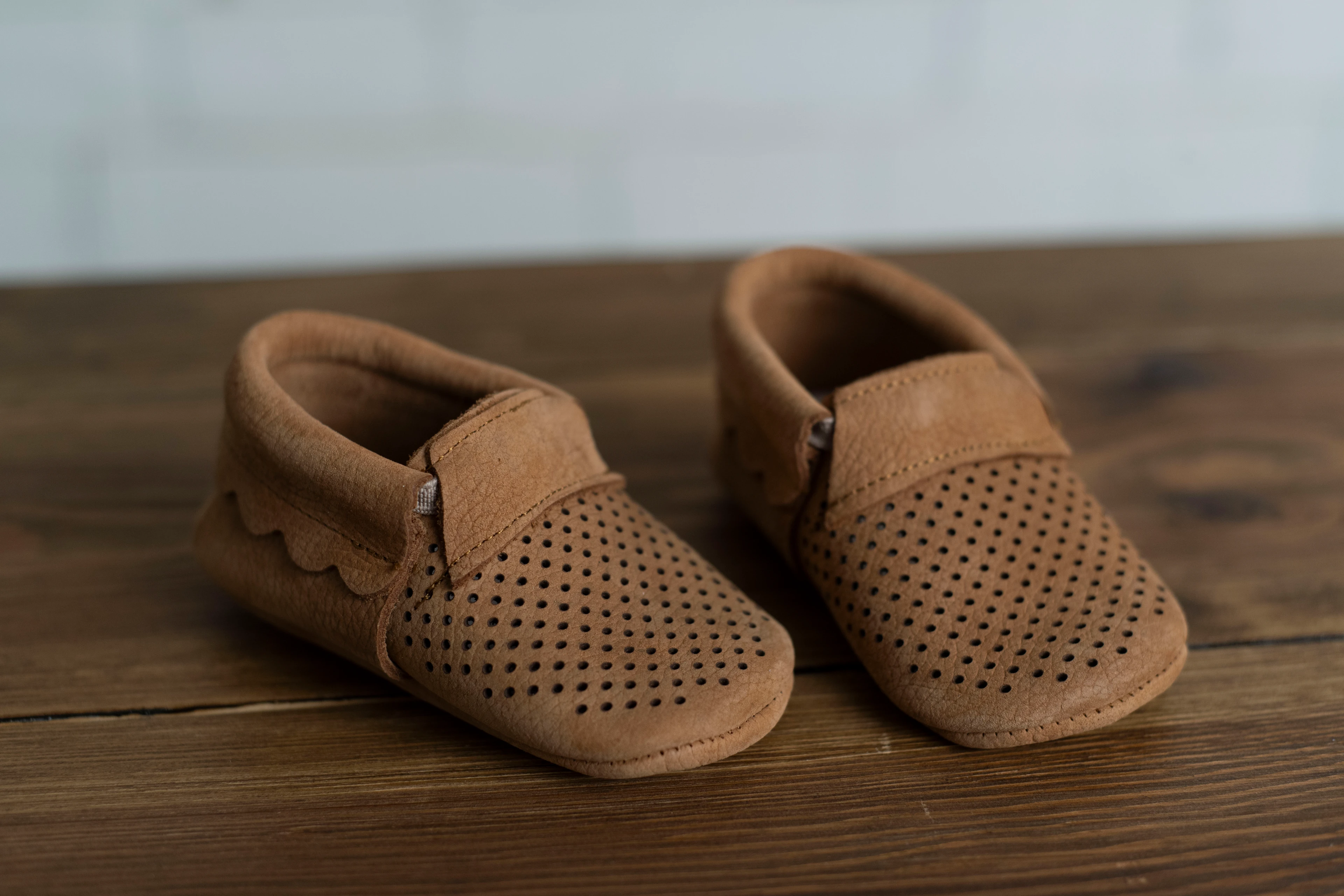 Yeni Doğan Bebek Deri Delikli Kahve Ayakkabı