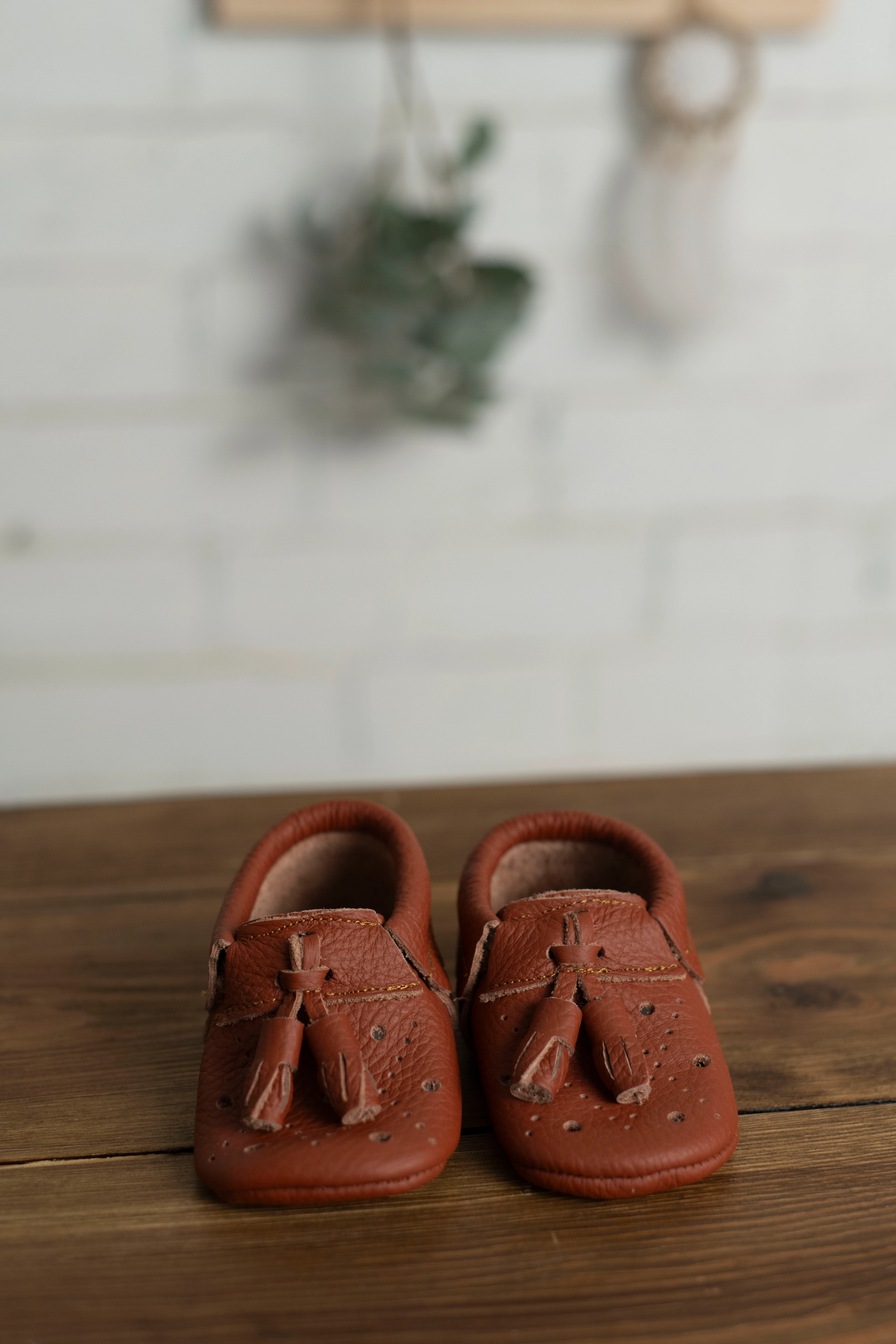 Yeni Doğan Bebek Deri Püsküllü Ayakkabı - Kahverengi