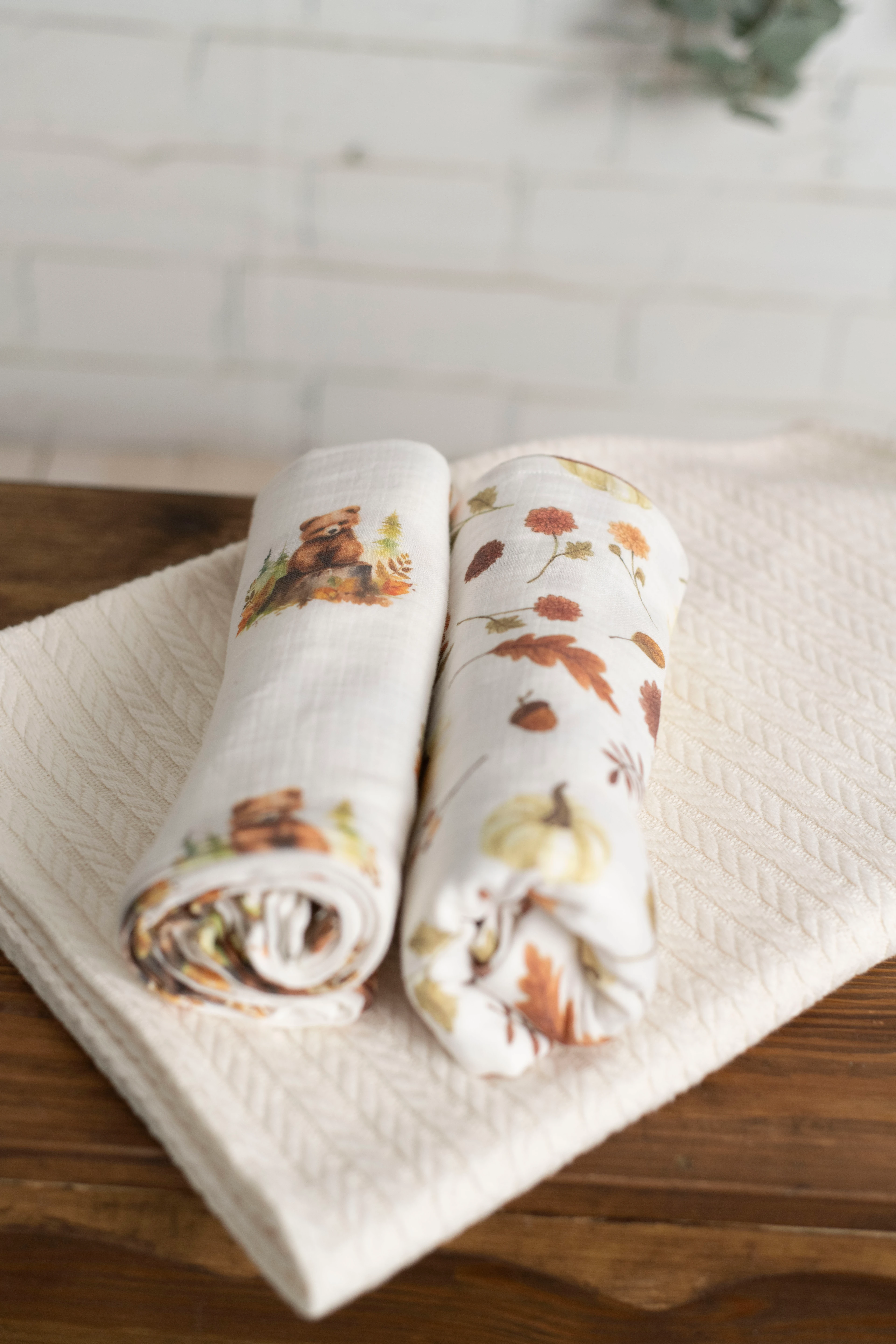 2 Kat Müslin Örtü + Pike Seti - Krem Pike + Ayı/Palamut