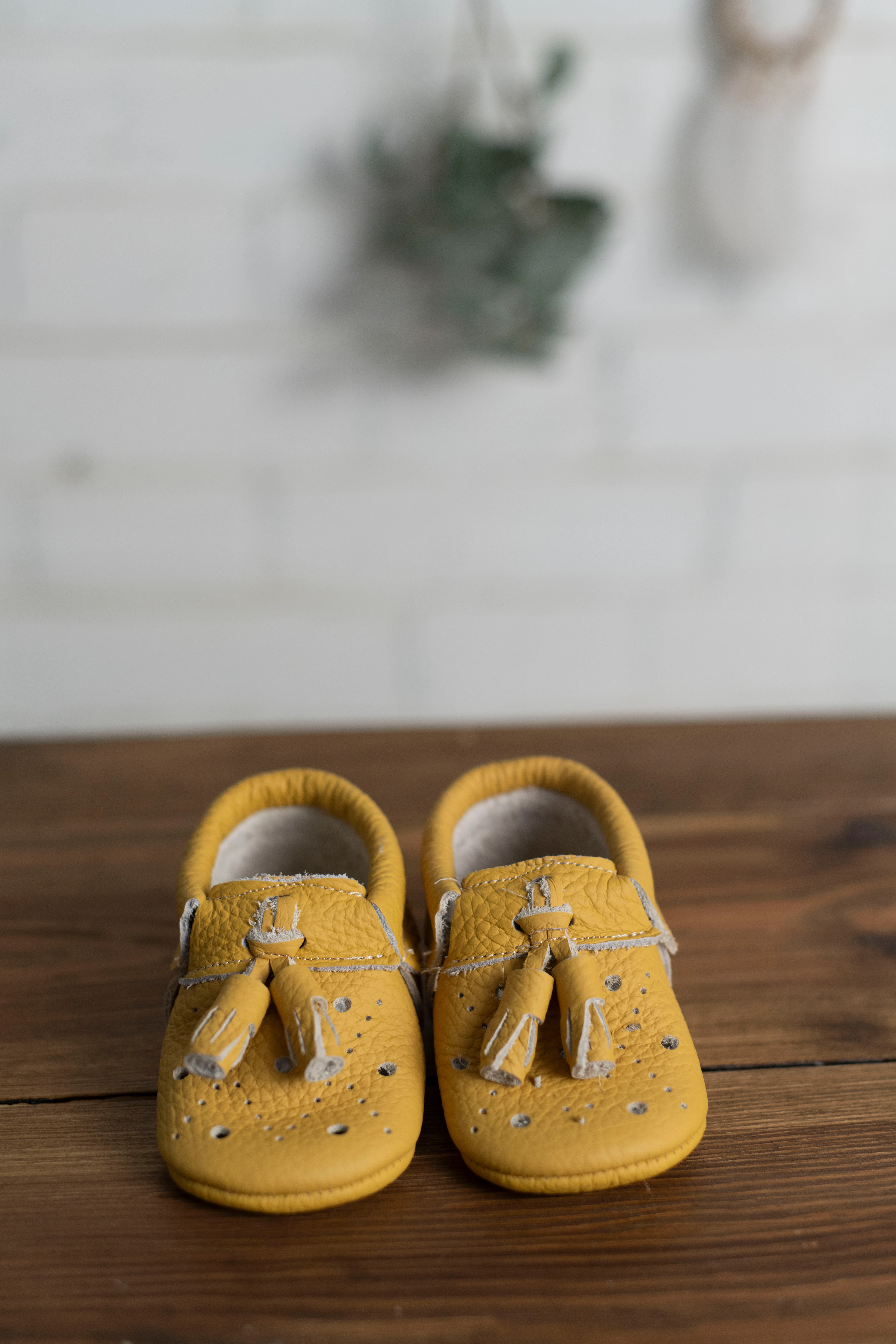 Yeni Doğan Bebek Deri Püsküllü Ayakkabı - Limon