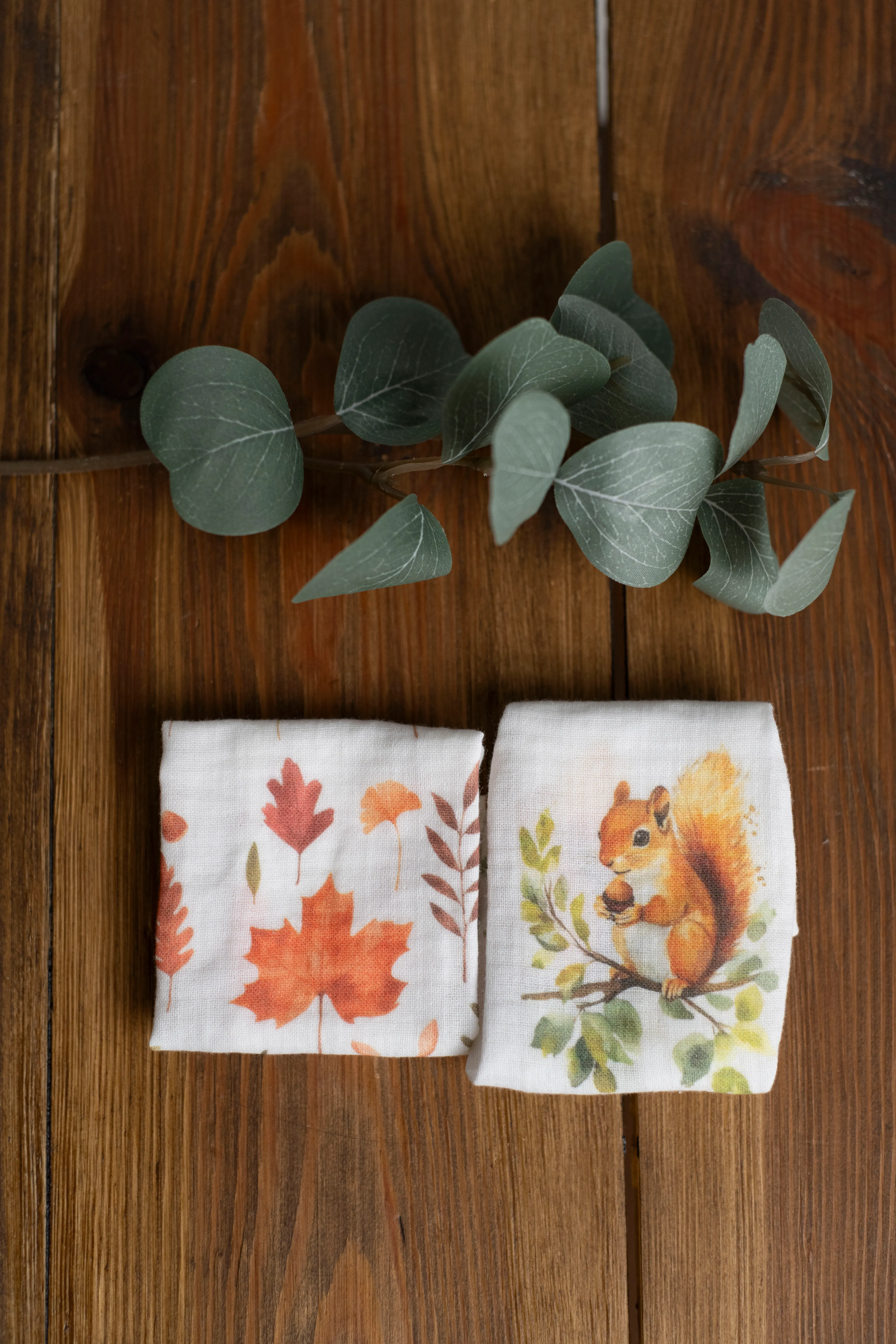 2 Kat Müslin Desenli Ağız Mendili - Sincap