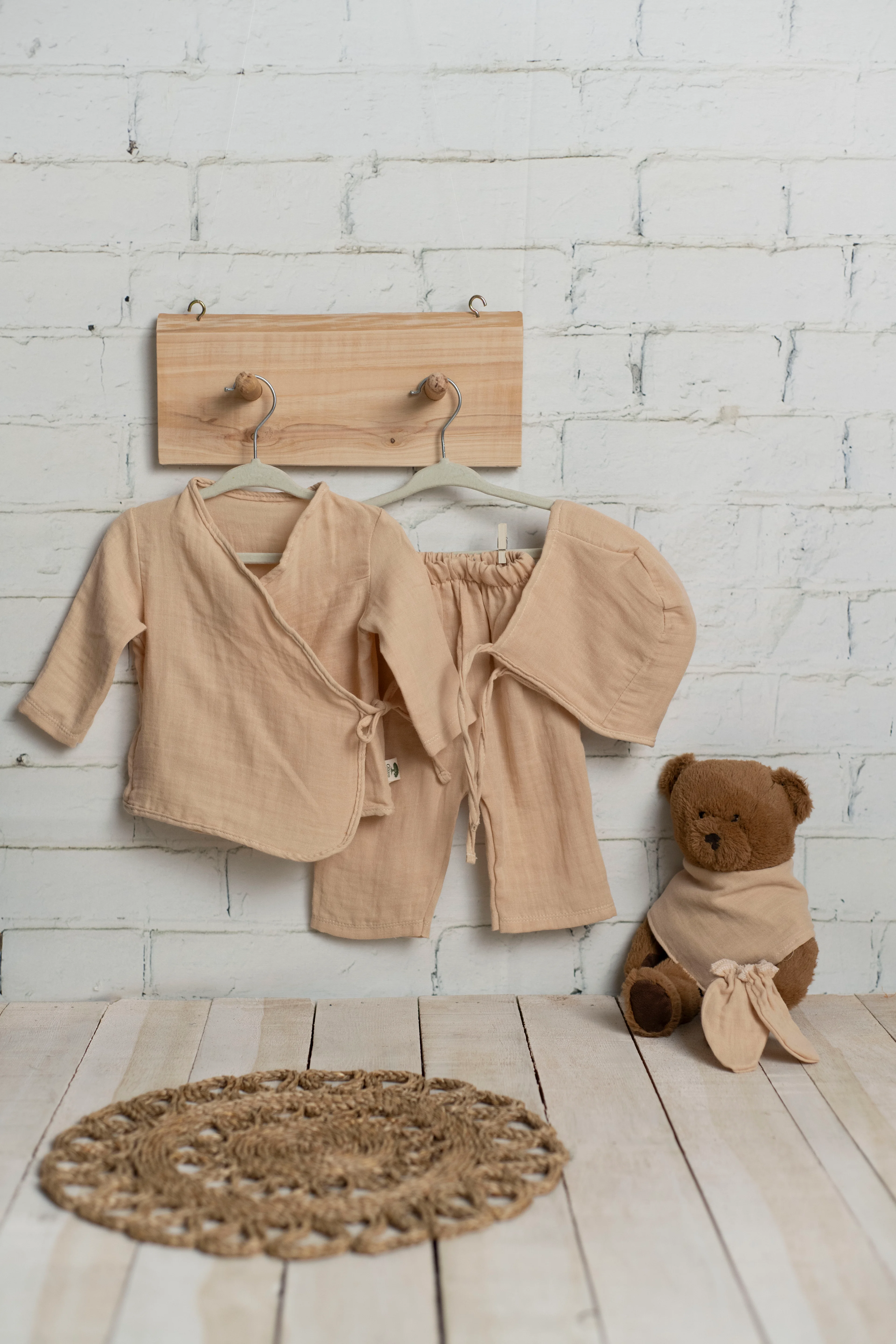 7 Parça 2 Kat Müslin Yenidoğan Kimono Seti - Capuccino