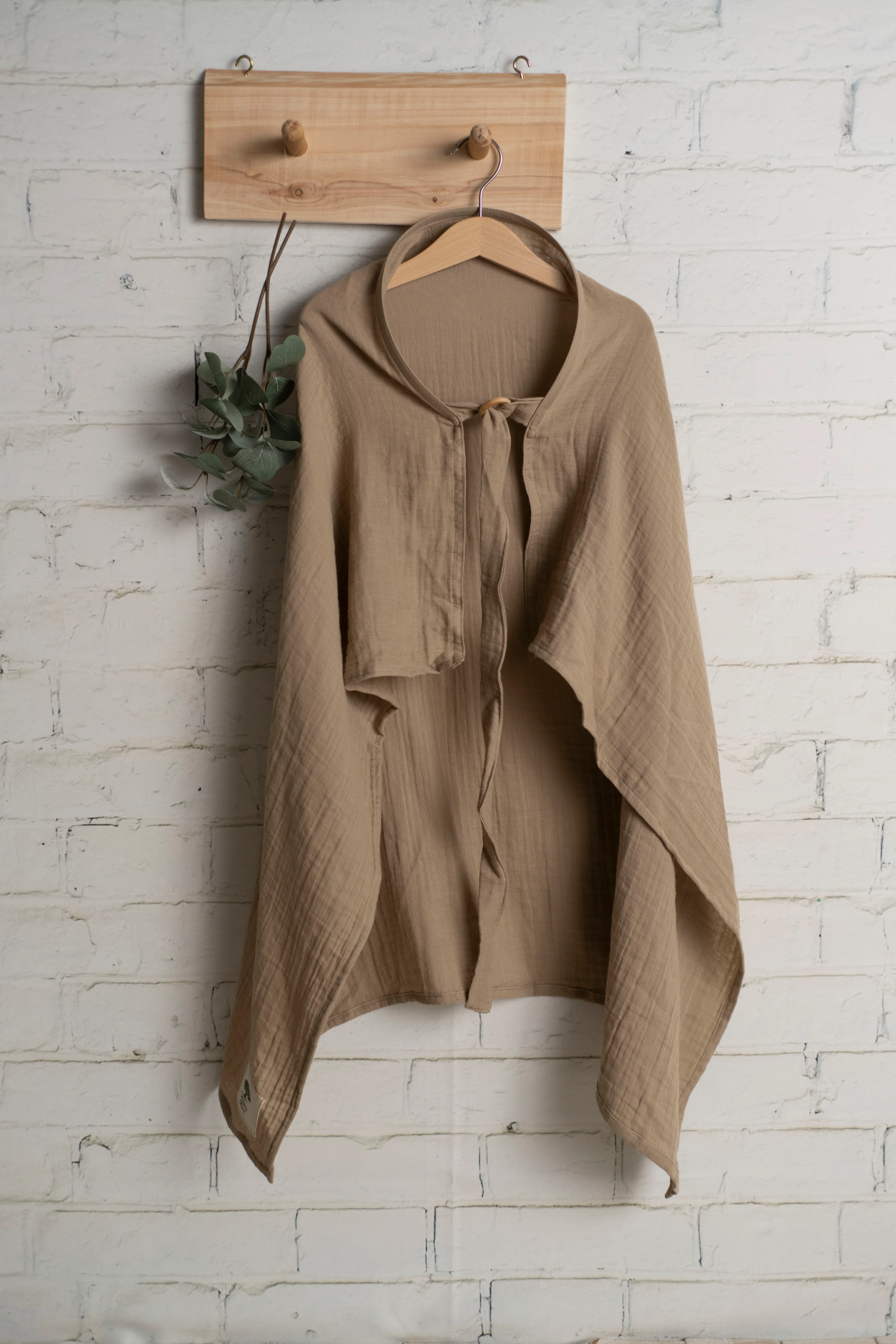 2 Kat Müslin Puset Emzirme Örtüsü 2in1 - Koyu Bej