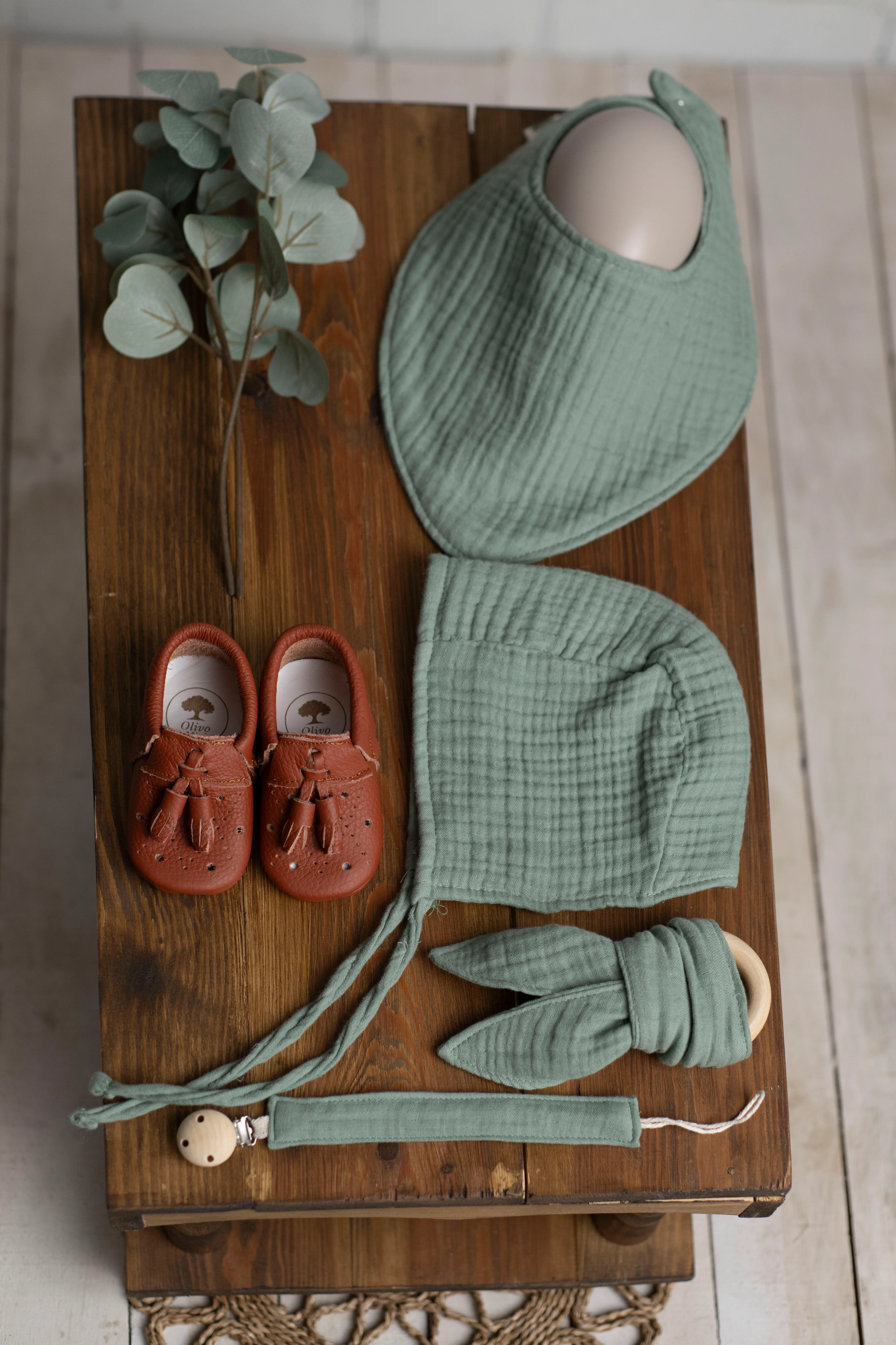 İlk Adım Seti - Yeşil (Nakışsız) - Kahverengi Ayakkabı