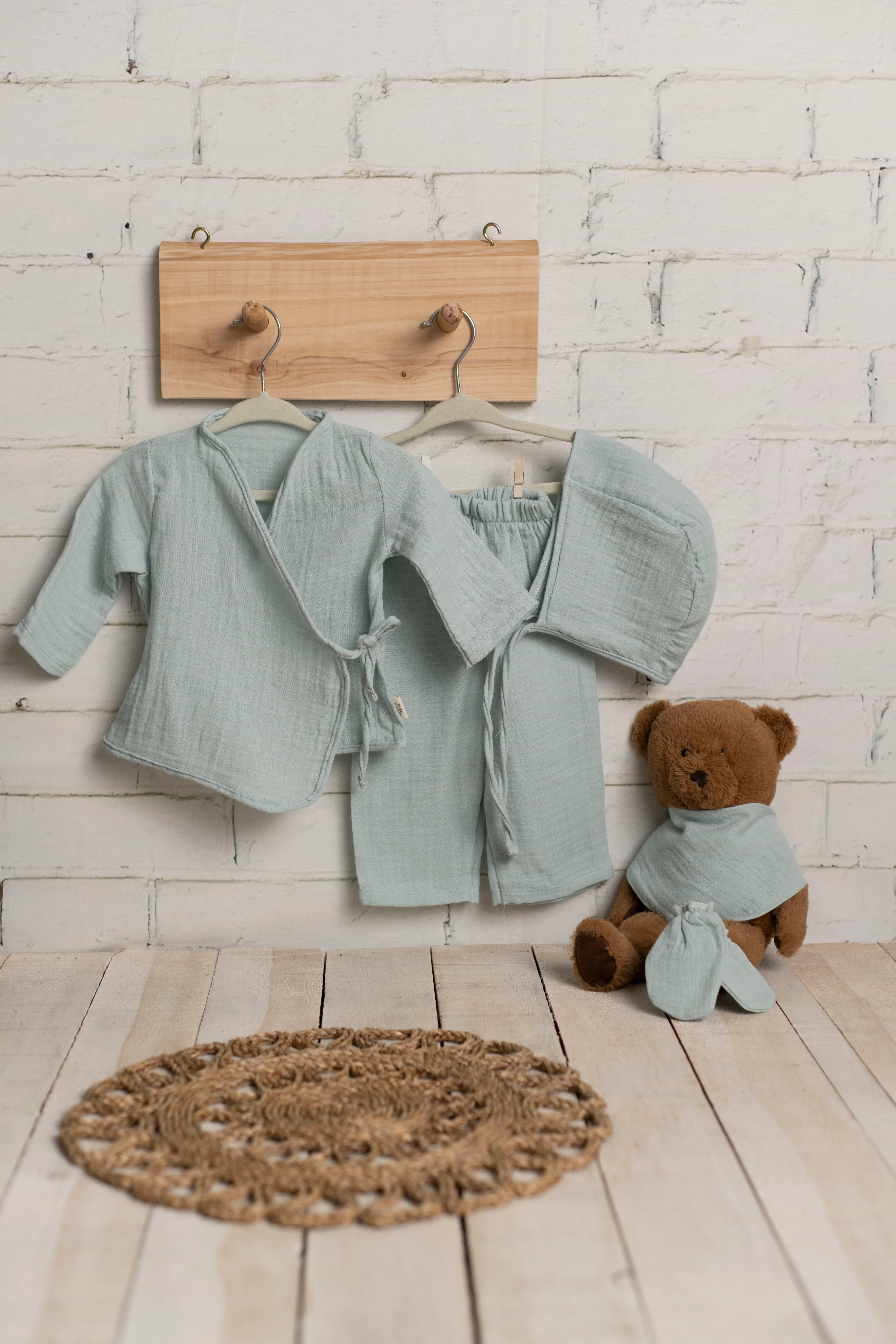 7 Parça 2 Kat Müslin Yenidoğan Kimono Seti - Mavi