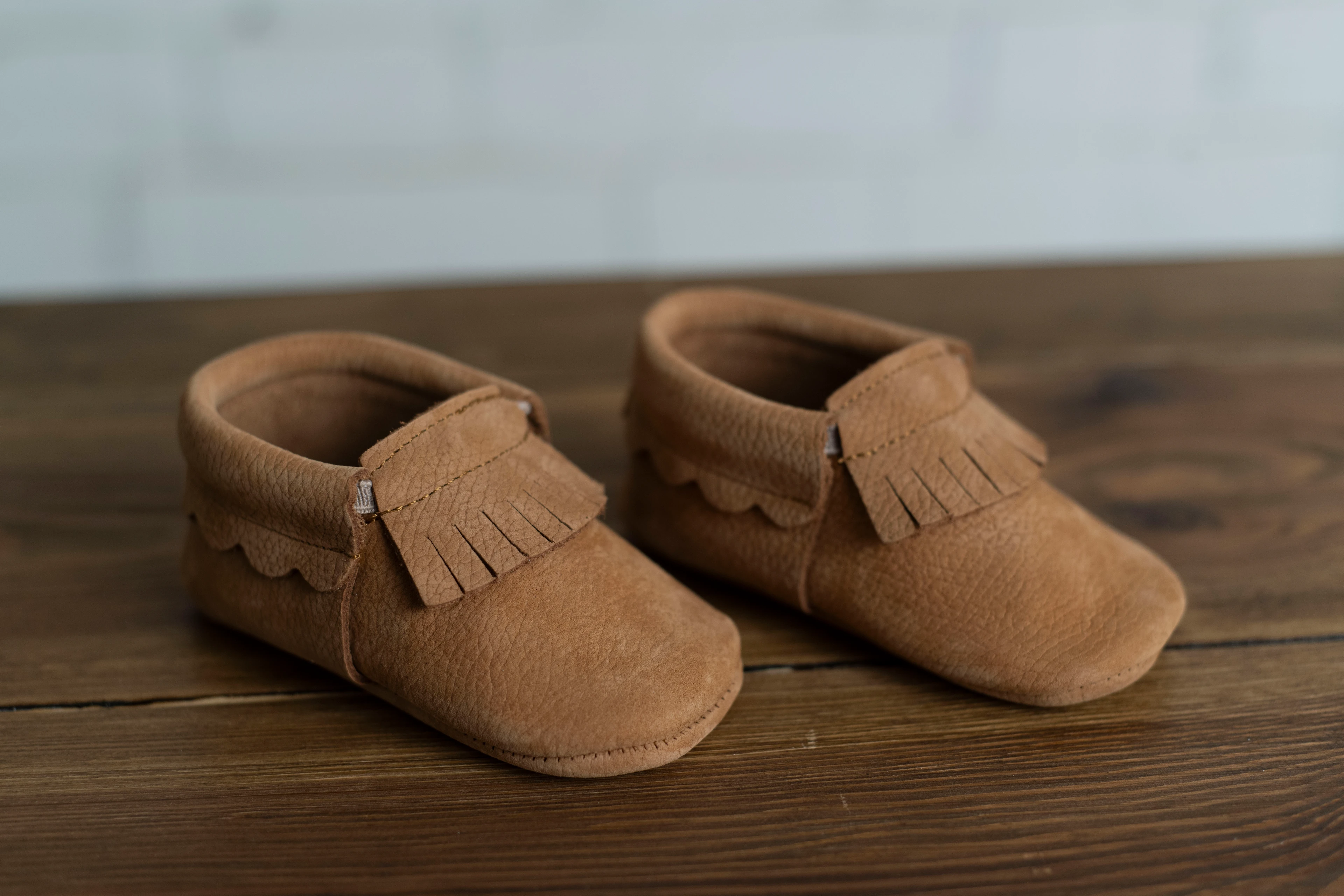 Yeni Doğan Bebek Deri Saçaklı Kahve Ayakkabı