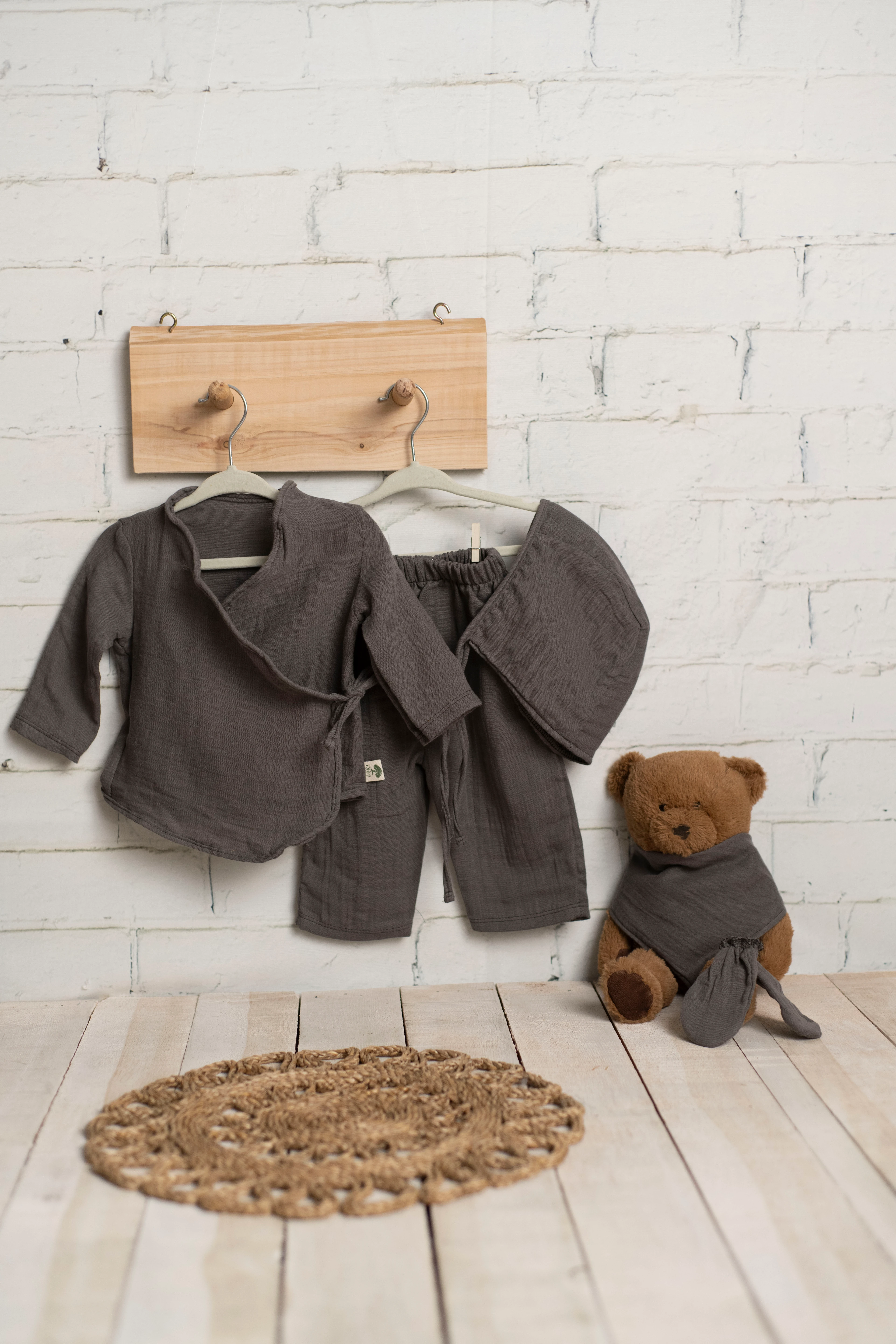 7 Parça 2 Kat Müslin Yenidoğan Kimono Seti - Antrasit