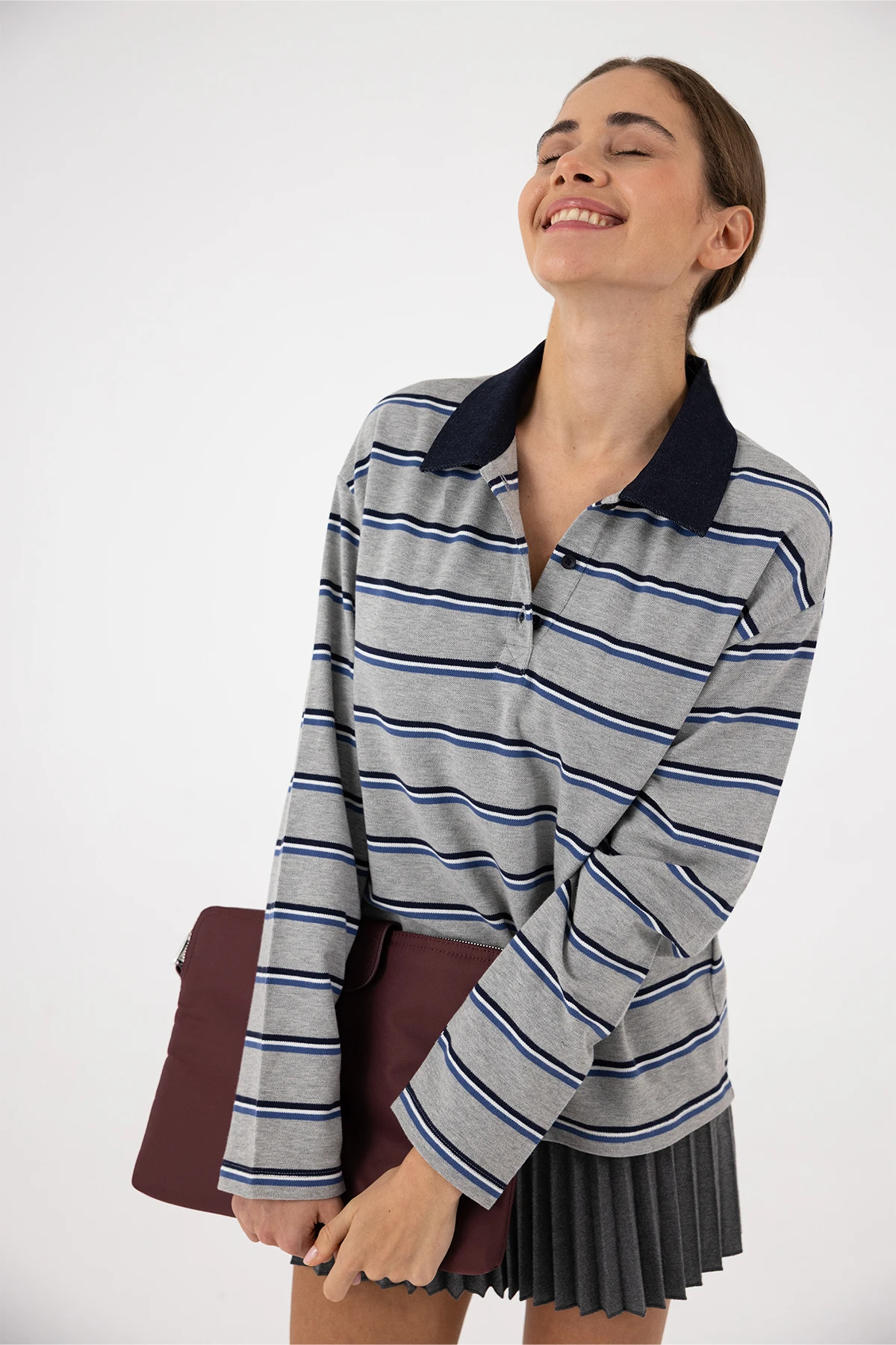 DENİM YAKA ÇİZGİLİ RUGBY POLO